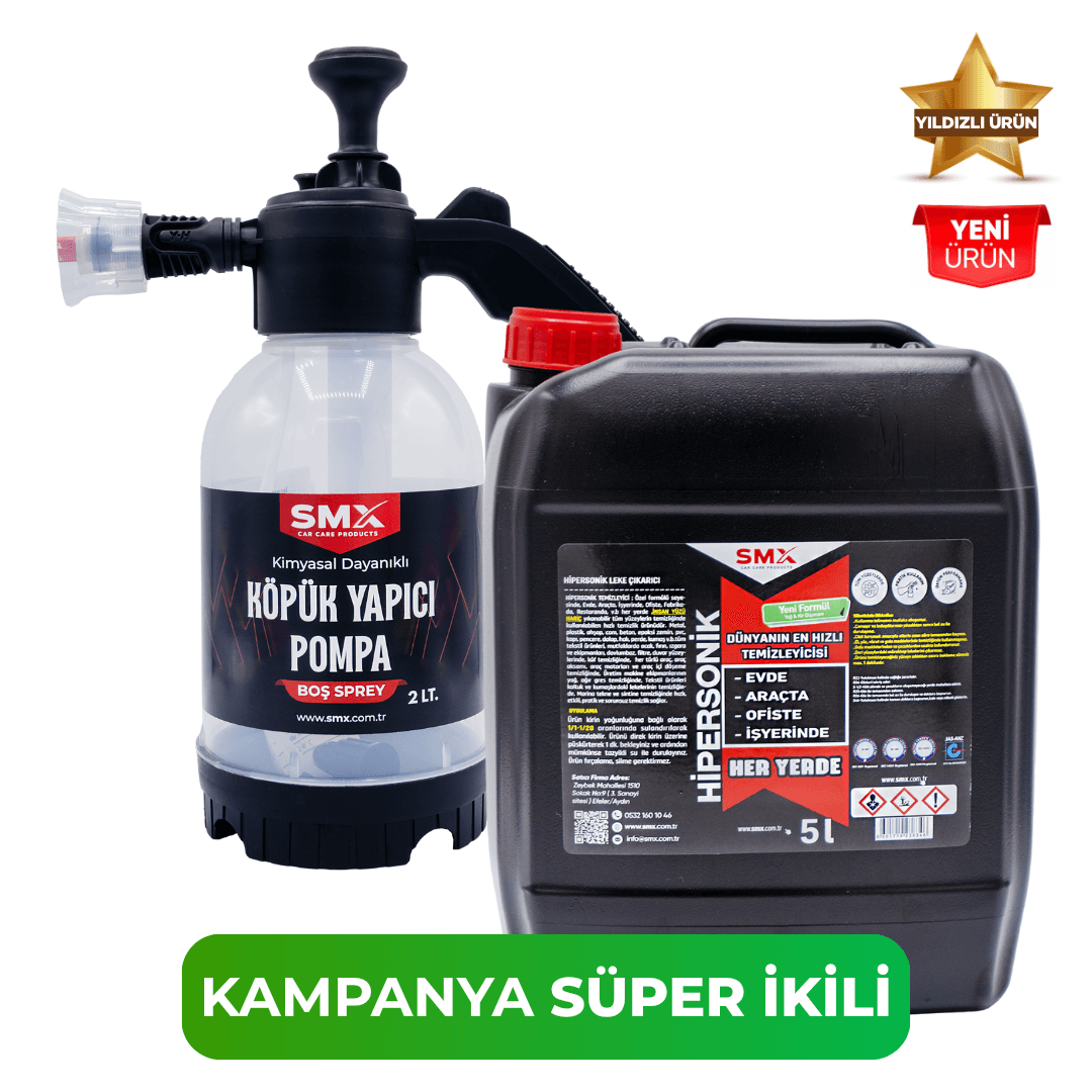 HİPERSONİK - Dünyanın En Hızlı Temizleyicisi 5 KG ve 2 LİTRE KÖPÜK Yapıcı Kimyasal Dayanımlı Basınçlı Pompa