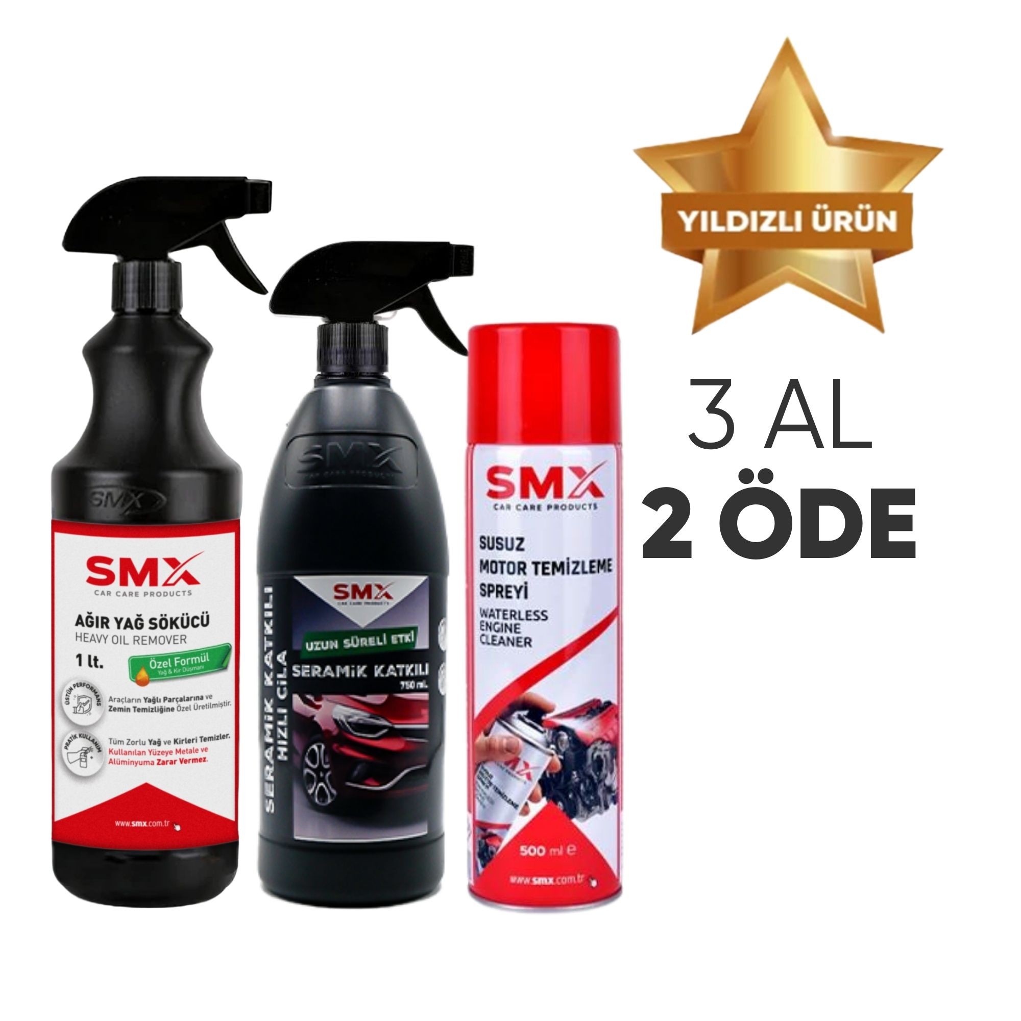 Ağır Yağ Sökücü 1 Lt. + Seramik Katkılı Hızlı ve Pratik Cila 750ml. + Susuz Motor Temizleme Spreyi 500 Ml 🎁 3 Adet Al, 2 Öde!