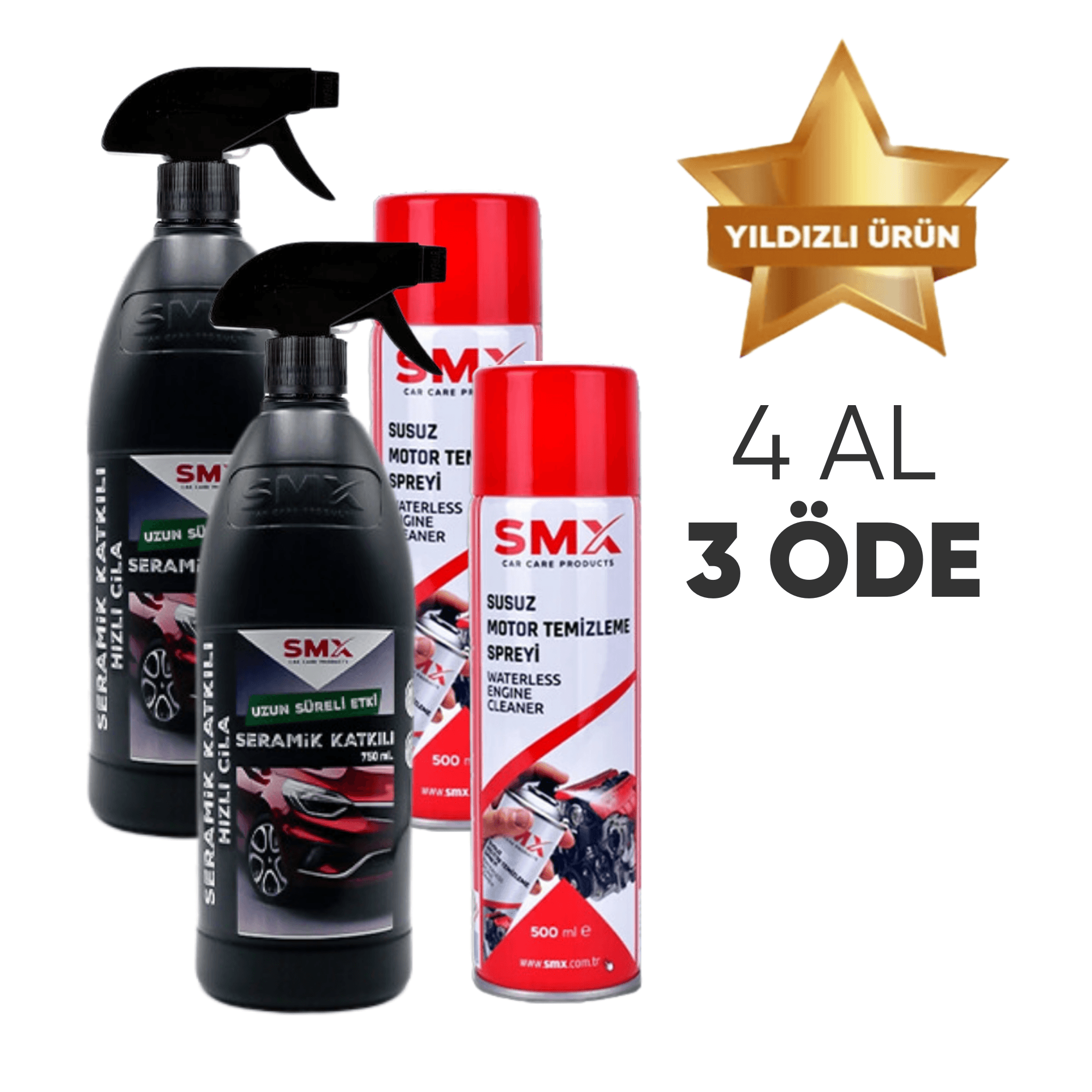 2 Adet Susuz Motor Temizleme Spreyi 500 Ml + 2 Adet Seramik Katkılı Hızlı ve Pratik Cila 750Ml.🎁 4 Adet Al, 3 Öde! 