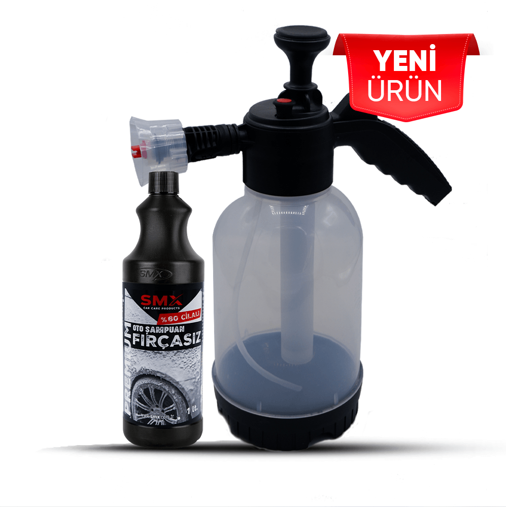 Premium %60 Cilalı Fırçasız Oto Şampuanı 1 lt. ve KÖPÜK Yapıcı Kimyasal Dayanımlı Basınçlı Pompa 2 Litre