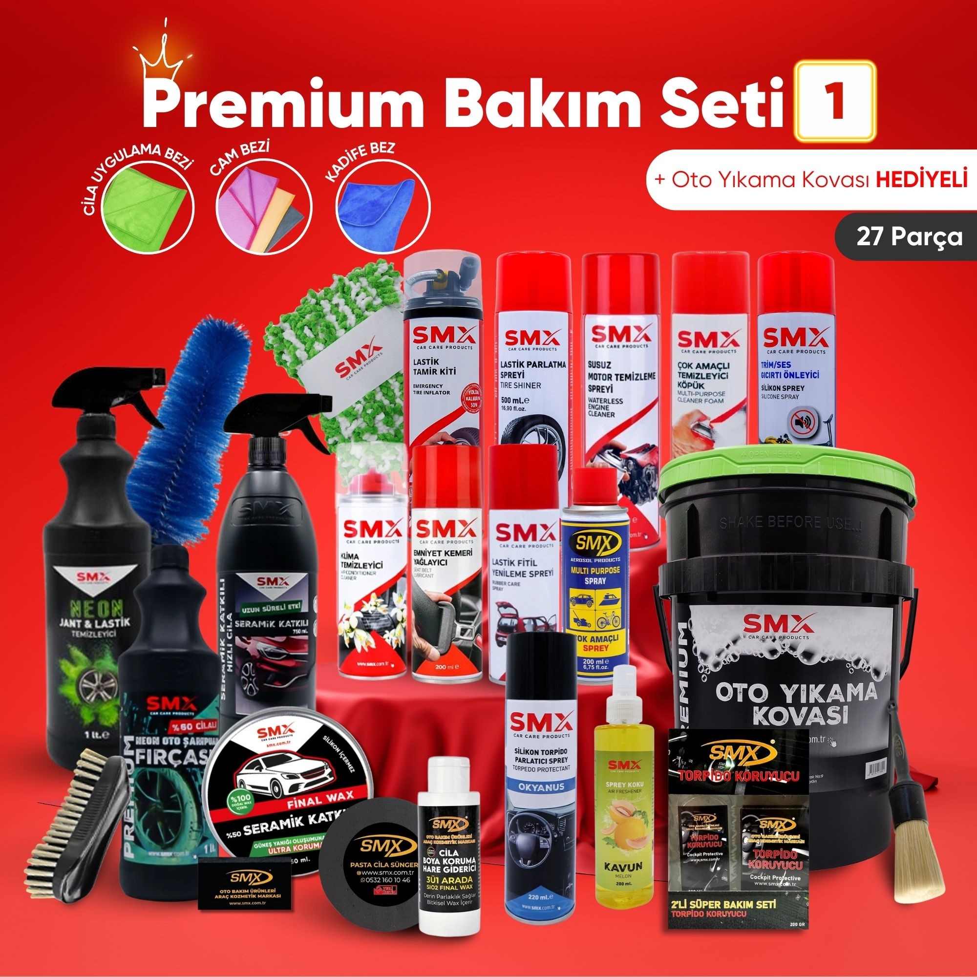 👑 Premium Bakım Seti (1) ⚡️27 Parça Ürün +Oto Yıkama Kovası (Net %10 İndirim🎯)