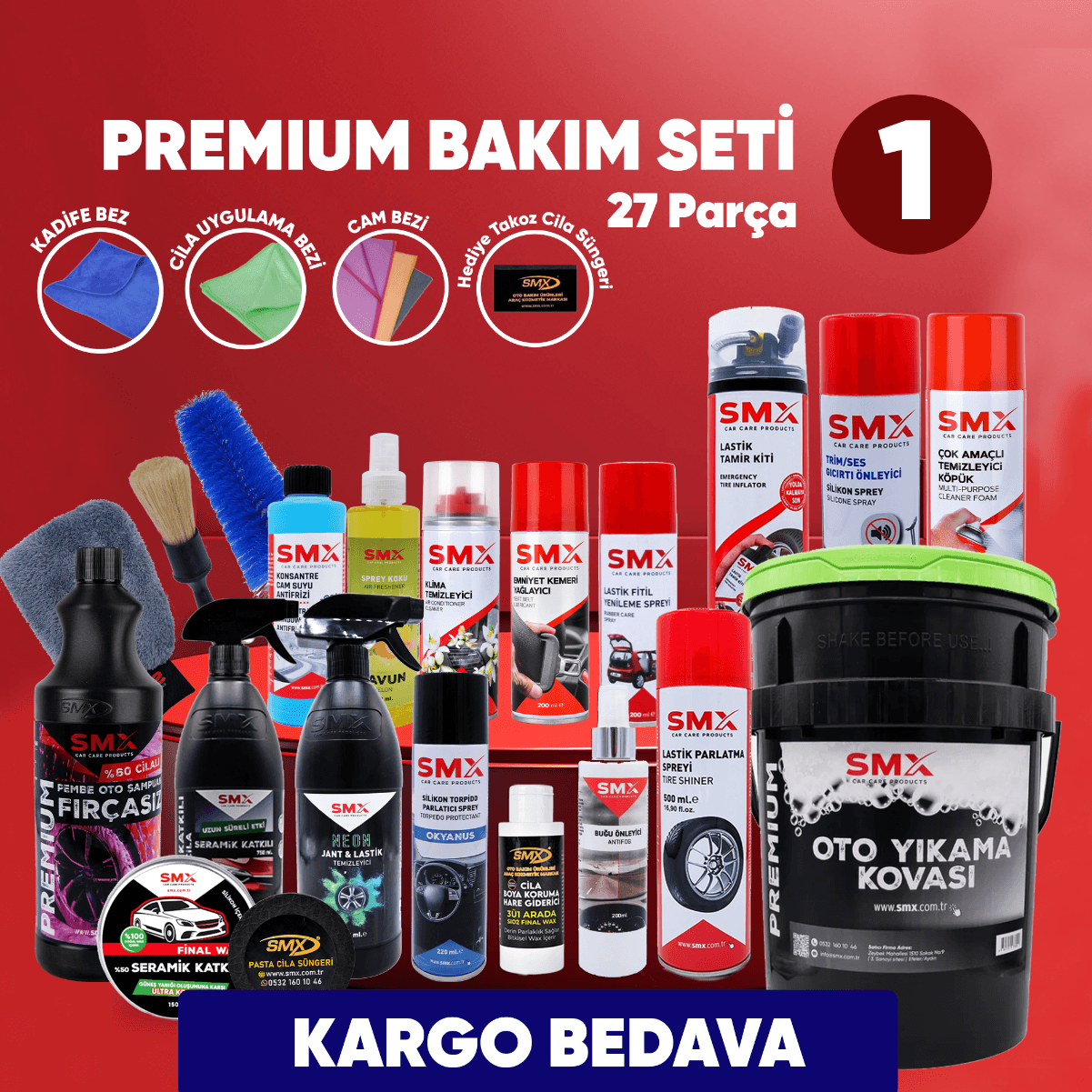  Premium Bakım Seti (1) 27 Parça Ürün + Oto Yıkama Kovası 