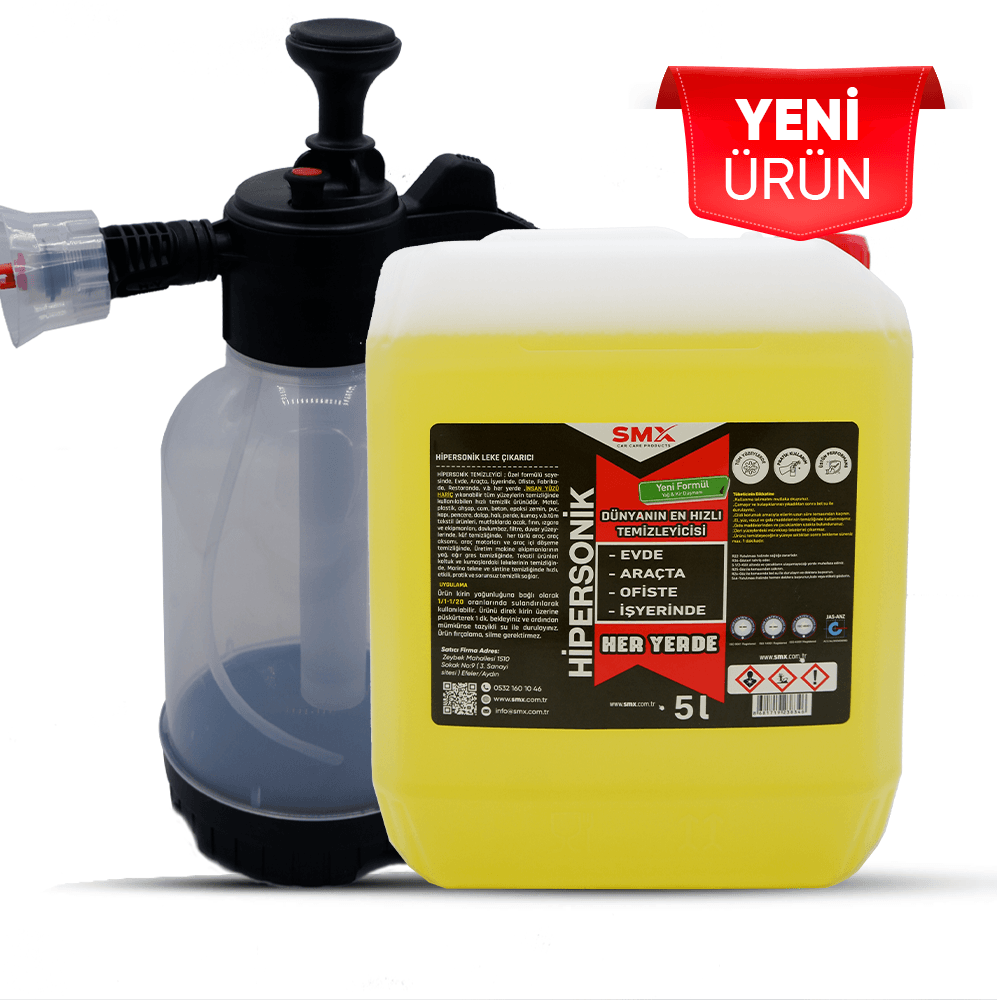 HİPERSONİK - Dünyanın En Hızlı Temizleyicisi 5 KG ve KÖPÜK Yapıcı Kimyasal Dayanımlı Basınçlı Pompa 2 Litre 