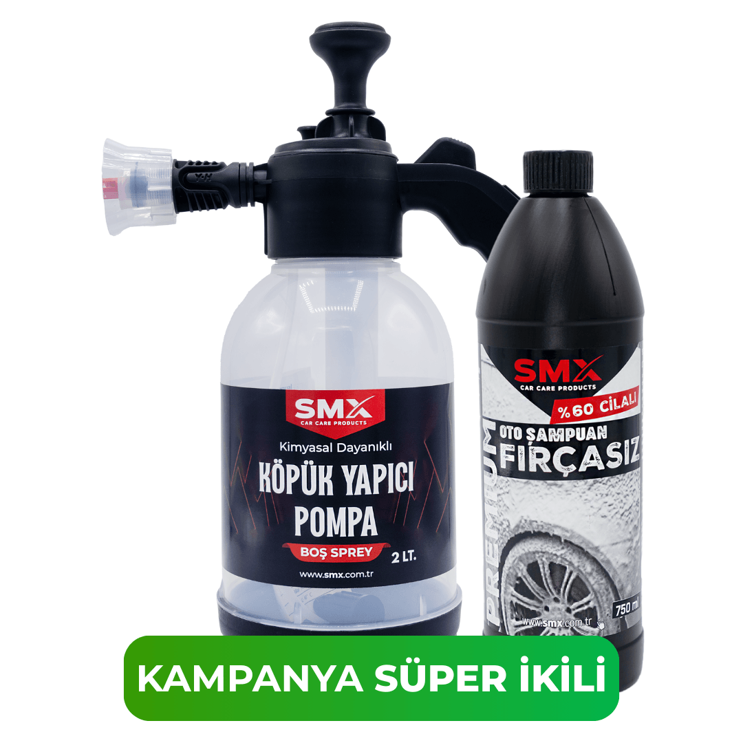 Premium %60 Cilalı Fırçasız Oto Şampuanı 750 ml ve KÖPÜK Yapıcı Kimyasal Dayanımlı Basınçlı Pompa 2 Litre