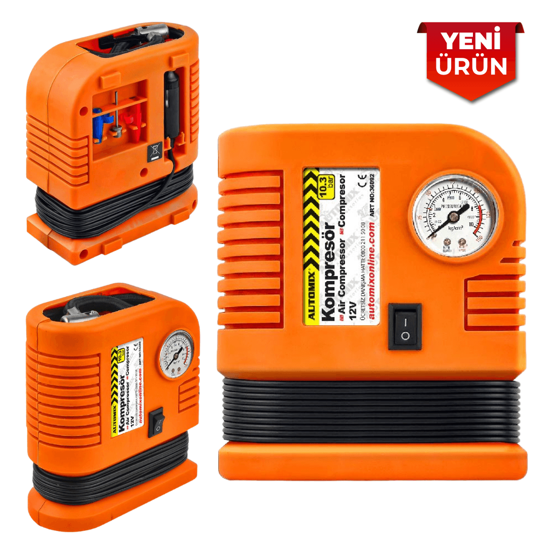 Turuncu 12V Taşınabilir Araç Kompresör, 10.3 BAR Lastik Şişirme Pompası 36092