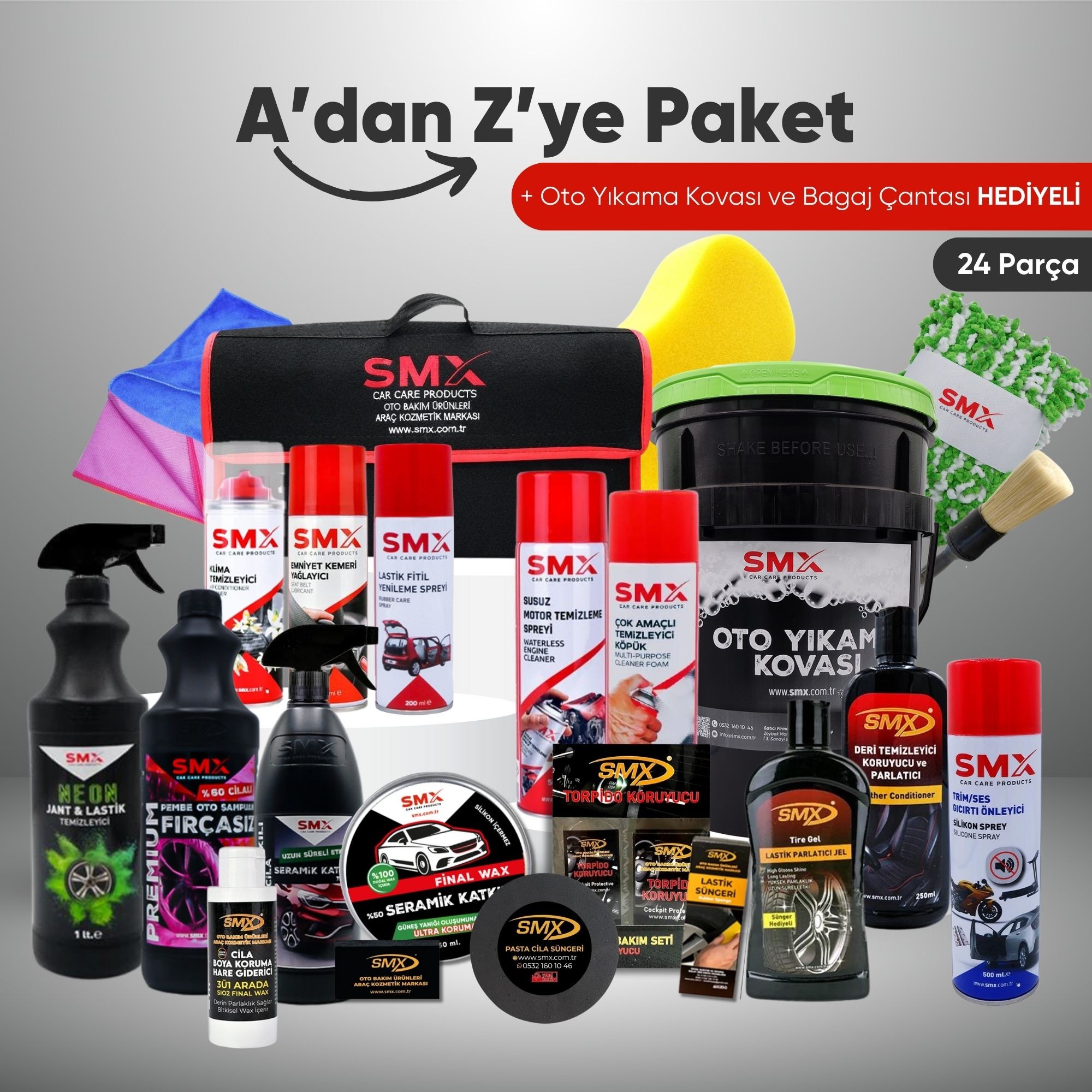 🌟 Premium 🌟 A'dan Z'ye PAKET+24 Adet Ürün+Oto Yıkama Kovası + Bagaj Çantası Hediye (Sepette Net %10 İndirim🎯)