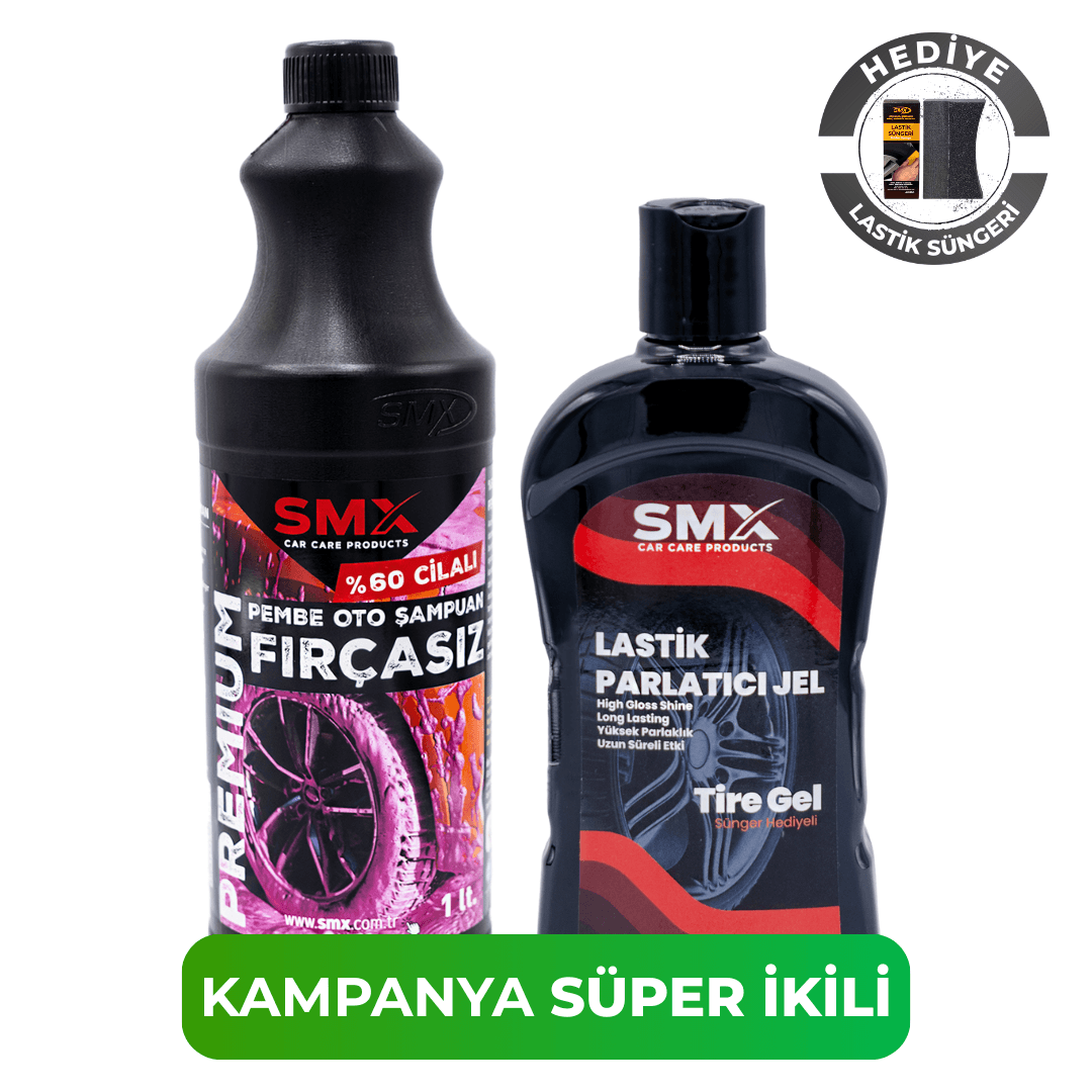 Pembe %60 Cilalı Fırçasız Oto Şampuanı 1Lt.+ Jel Lastik Parlatıcı 500 Ml + Sünger Hediye