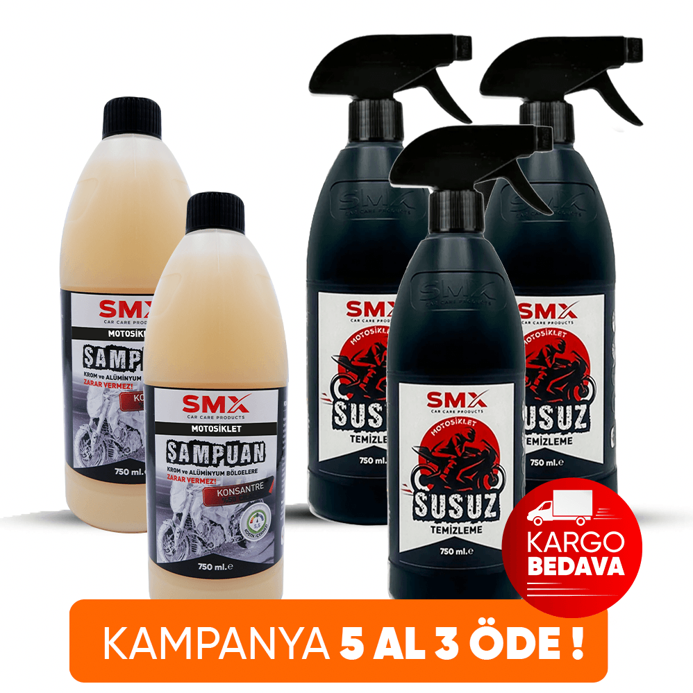 Motosiklet Susuz Temizleme 750 ml 3 Adet + Motosiklet Şampuan 750 ml 2 Adet 🎁 5 Al, 3 Öde!