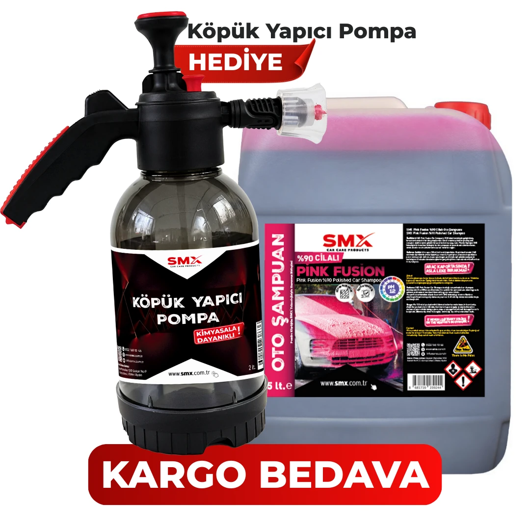  SMX %90 Cilalı Pink Fusion Oto Şampuanı 5 LT +🎁 HEDİYE KÖPÜK Yapıcı Kimyasal Dayanımlı Basınçlı Pompa 2 Litre