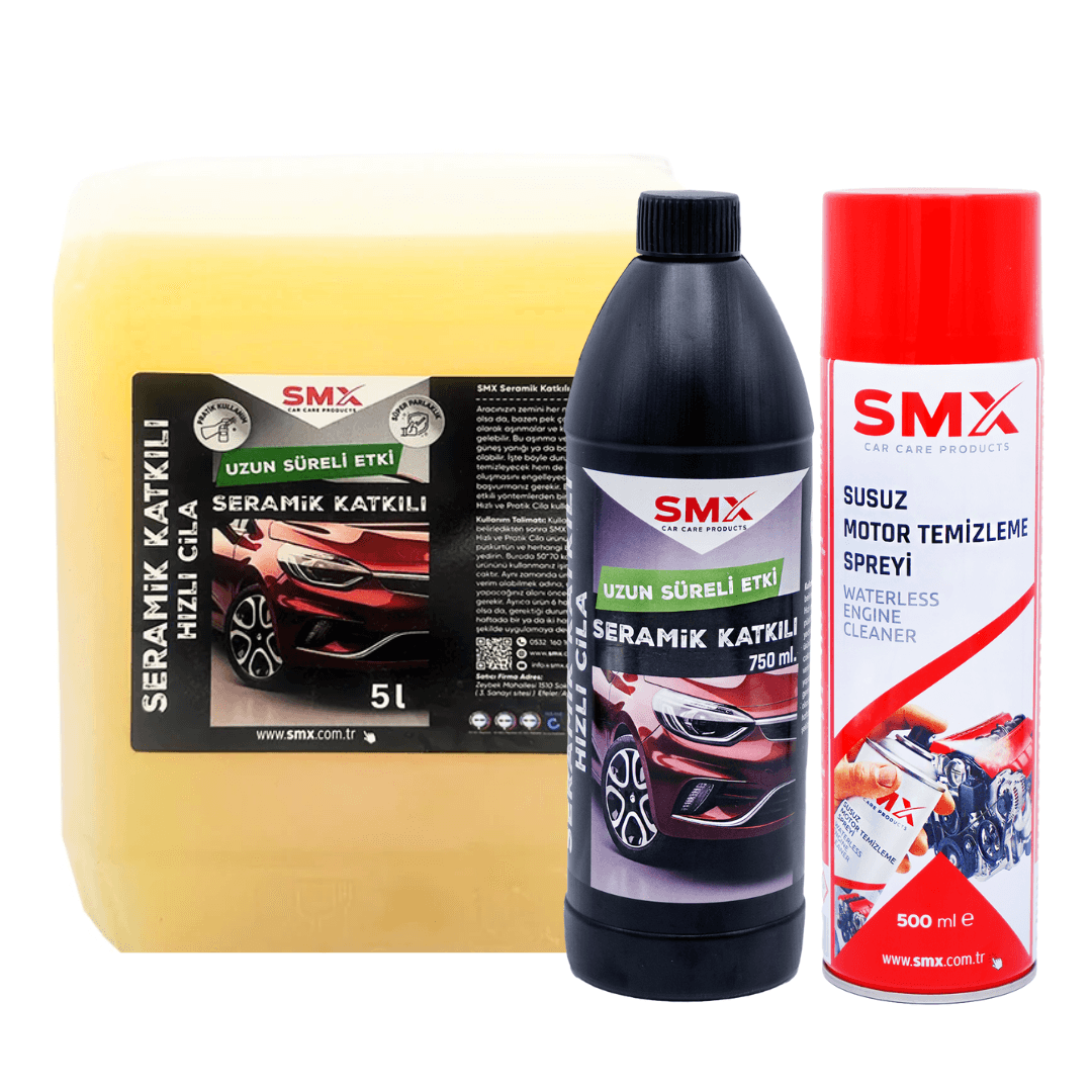 Seramik Katkılı Hızlı ve Pratik Cila 5 Lt + Seramik Katkılı Hızlı ve Pratik Cila 750ml. + Susuz Motor Temizleme Spreyi 500 Ml