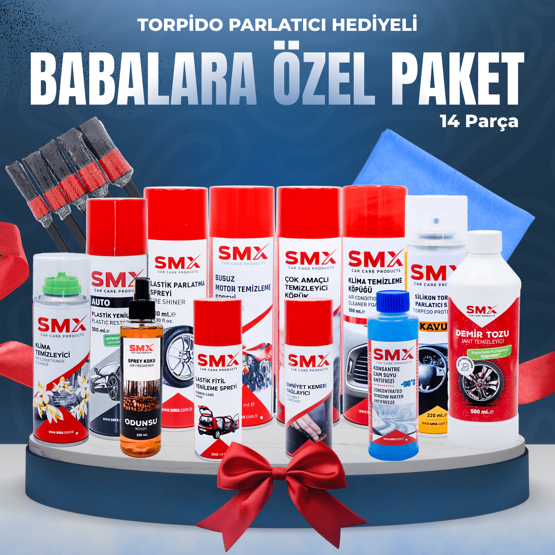 Babalar Günü Özel Araç Bakım Seti – 14 Parça (Torpido Parlatıcı Hediyeli)