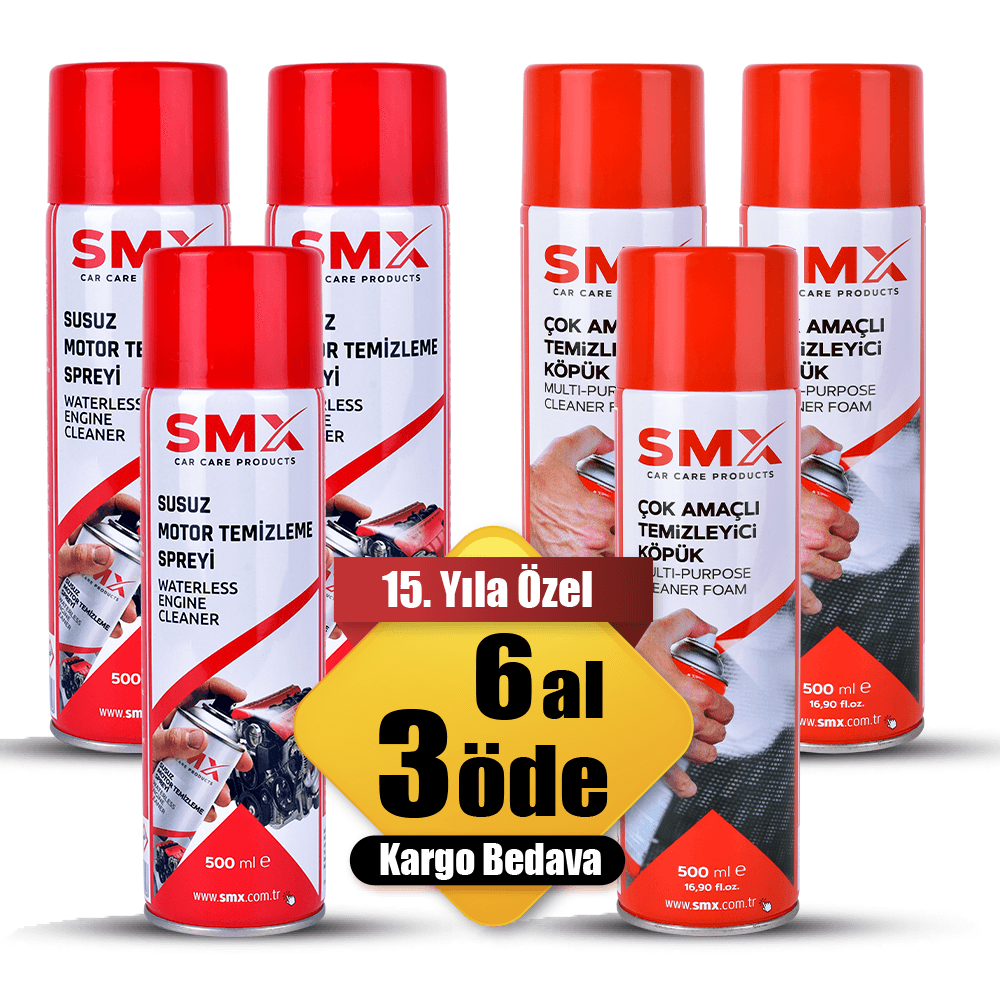 Susuz Motor Temizleme Spreyi 500 ml 3 Adet + Çok Amaçlı Temizleyici Köpük 500 Ml  3 Adet 🎁 6 Adet Al, 3 Öde!