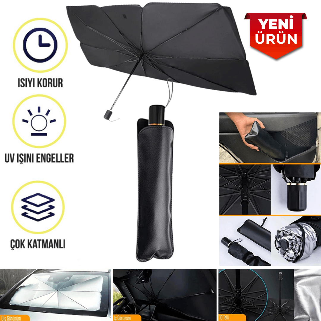 Güneşlik Katlanabilir Şemsiye Tipi Miflonlu – Ön Cam Uyumlu (130×75 cm) 