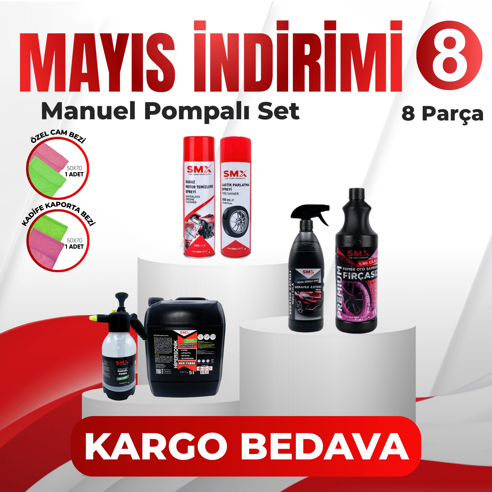 Mayıs İndirimi 8 Manuel Basınçlı  Pompa Hediye  (8 Parça)