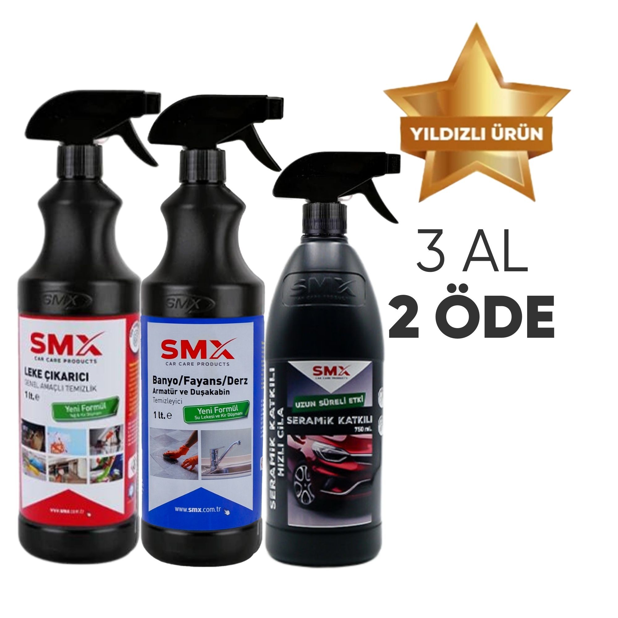 Seramik Katkılı Hızlı ve Pratik Cila 750 ml.+ Leke Çıkarıcı /Genel Amaçlı Temizlik Ürünü 1Lt.+ Banyo-Fayans-Derz-Armatür ve Duşakabin Temizleyici  1Lt.🎁 3 Adet Al, 2 Öde!