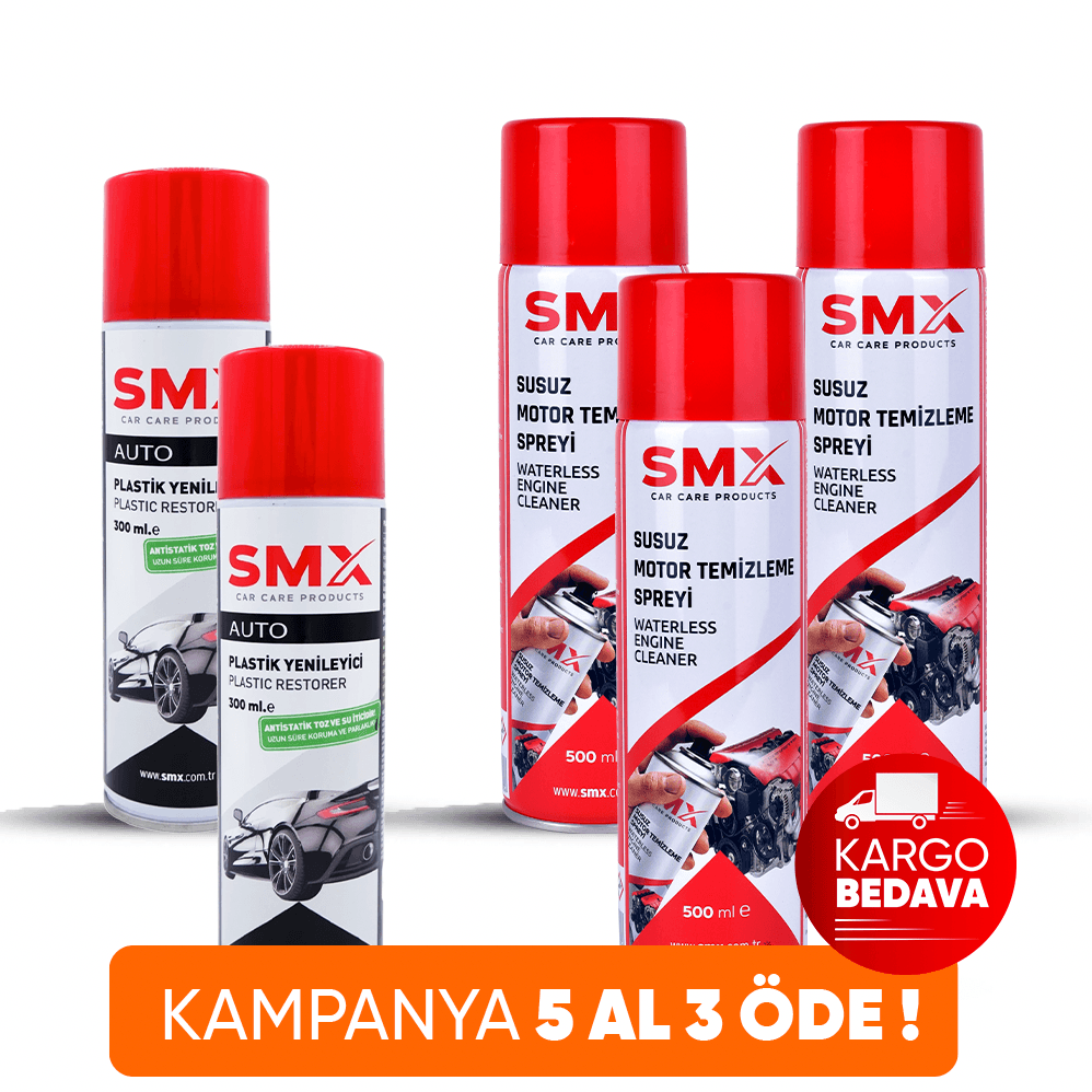 Susuz Motor Temizleme 500 ml 3 Adet + Tampon ve Plastik Yenileyici 300 ml 2 adet  🎁 5 Al 3 Öde!