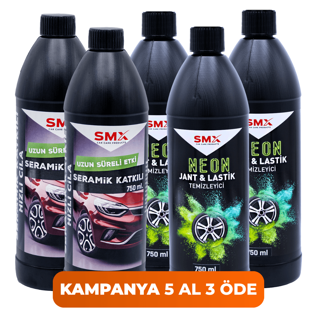 Neon Jant & Lastik Temizleyici 1 lt. 3 Adet + Seramik Katkılı Hızlı ve Pratik Cila 1 lt. 2 Adet 🎁 5 Adet Al, 3 Öde!