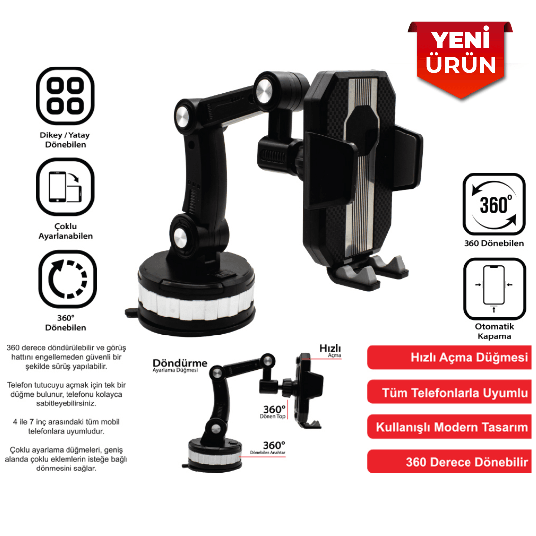 Araç İçi 360° Döner Vantuzlu Telefon Tutucu – 32 cm Esnek Kol BR5901963
