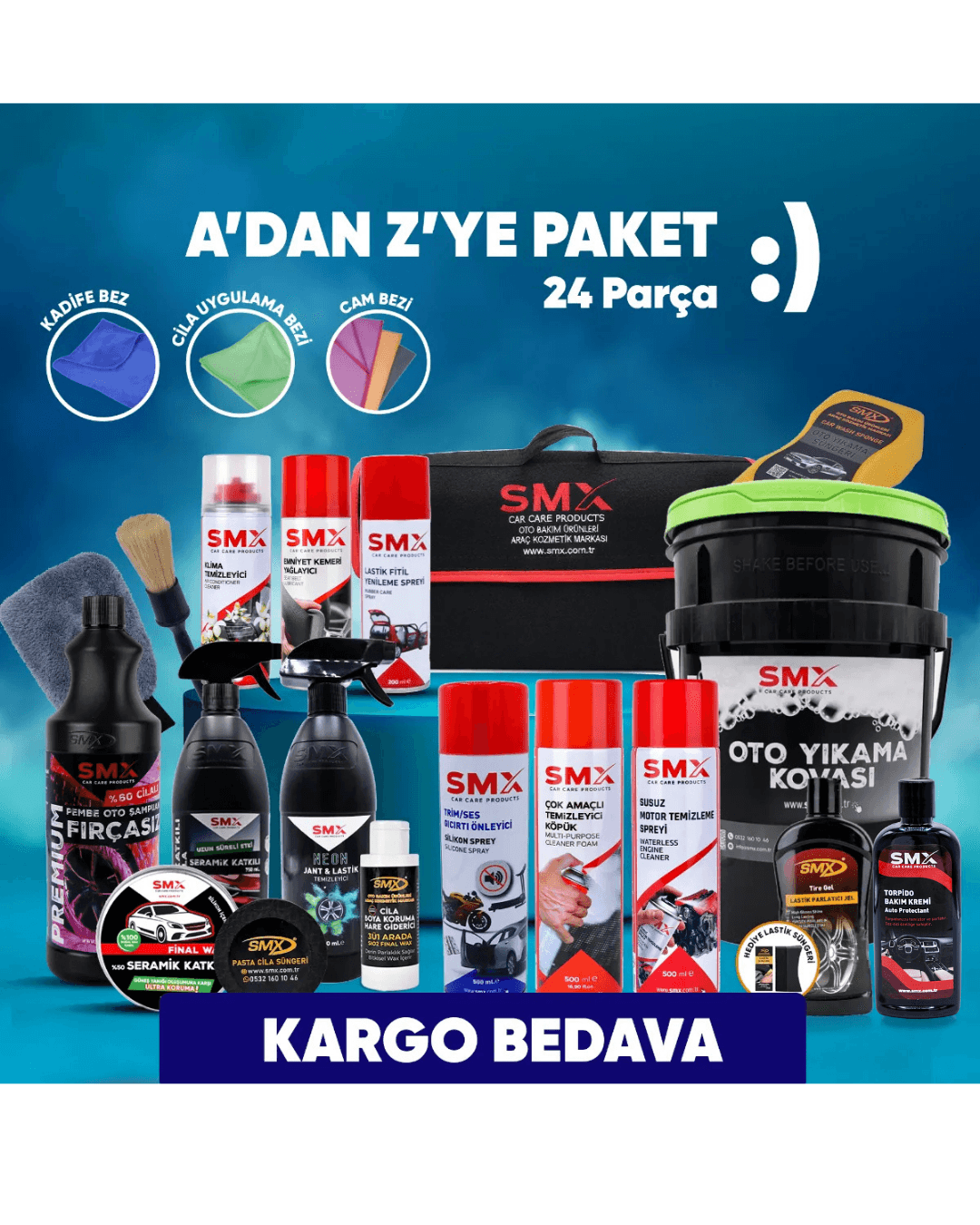 A'dan Z'ye Paket+Oto Yıkama Kovası ve Bagaj Çantası Hediye