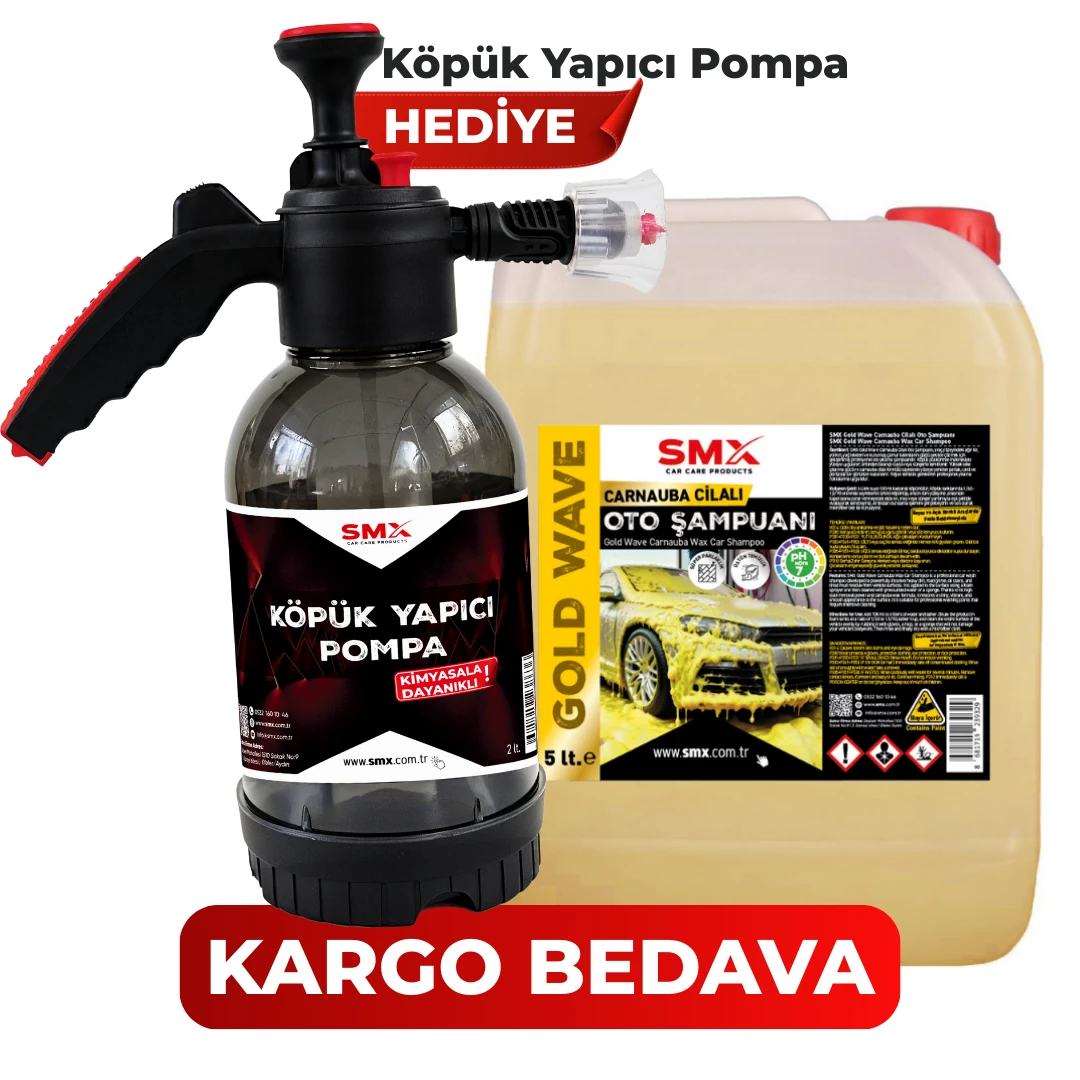 Gold Wave Carnauba Cilalı Sarı Oto Şampuanı 5 Litre +🎁 HEDİYE KÖPÜK Yapıcı Kimyasal Dayanımlı Basınçlı Pompa 2 Litre