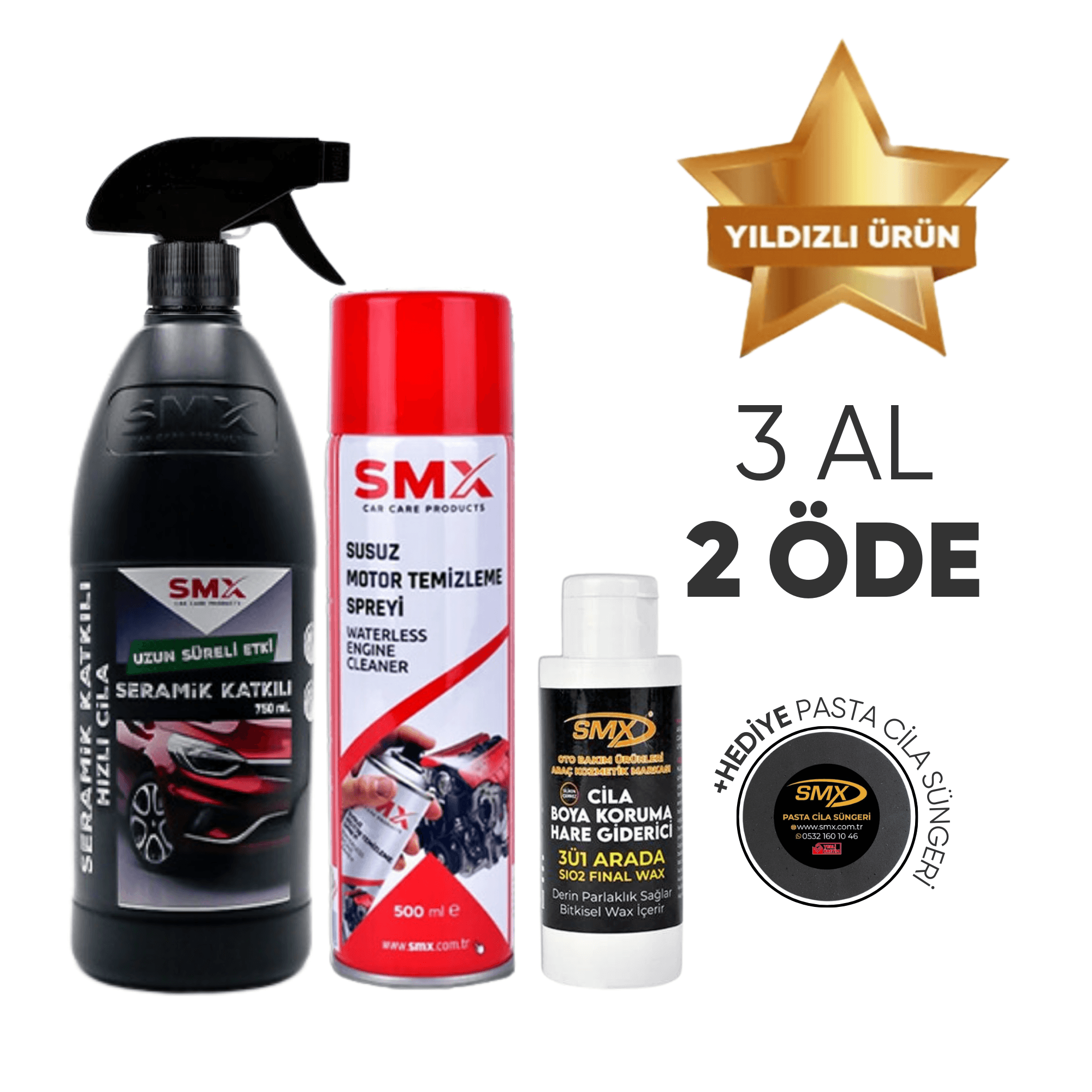 Seramik Katkılı Hızlı ve Pratik Cila 750ml.+ 3'Ü 1 Arada Cila-Boya Koruma-Hare Giderici 100 Ml + Susuz Motor Temizleme Spreyi 500 Ml 🎁 3 Adet Al, 2 Öde!