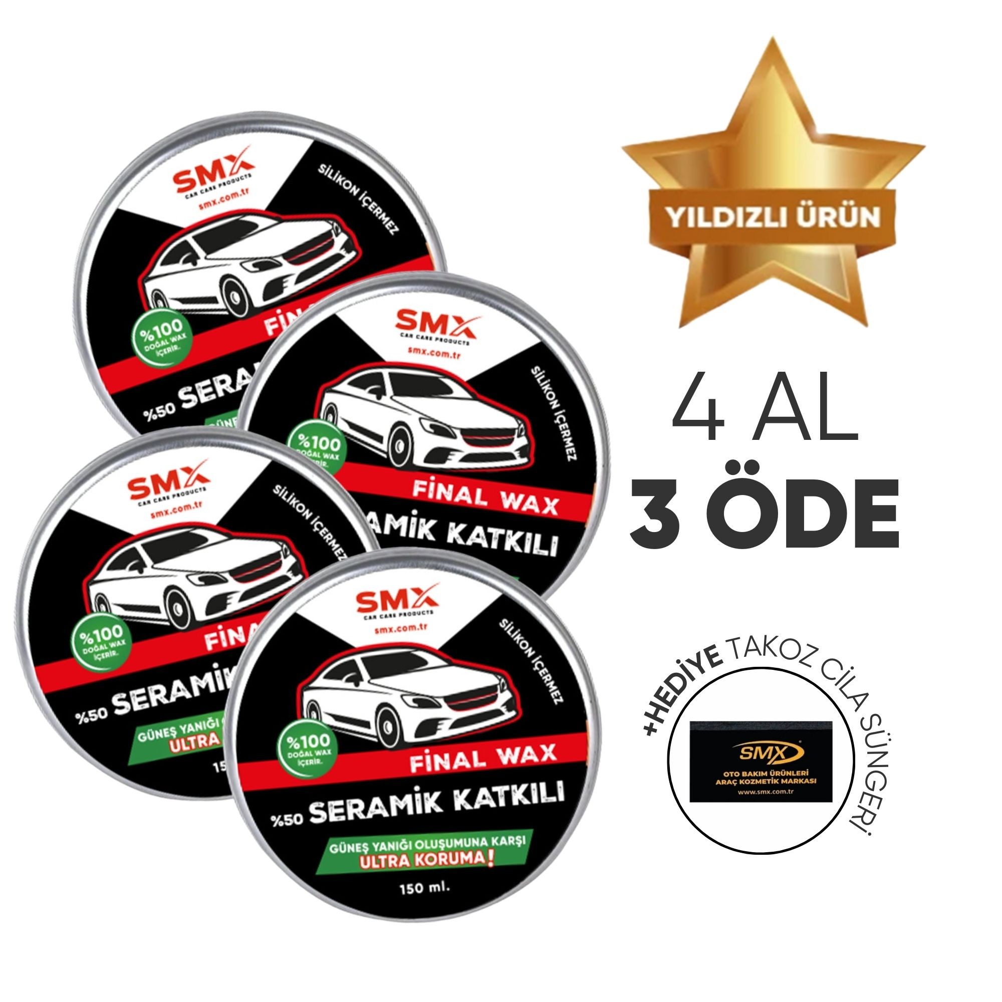 Final Wax 150 mL 4 Adet + Hediye Takoz Cila Süngeri 🎁 4 Adet Al, 3 Öde!