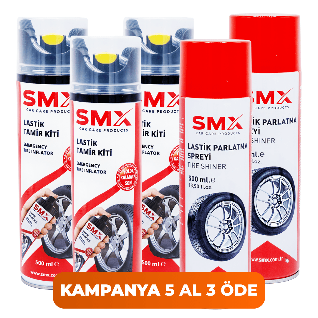 Lastik Tamir Kiti 500 ml 3 Adet + Lastik parlatma Spreyi 500 Ml 2 Adet 🎁 5 Al, 3 Öde!