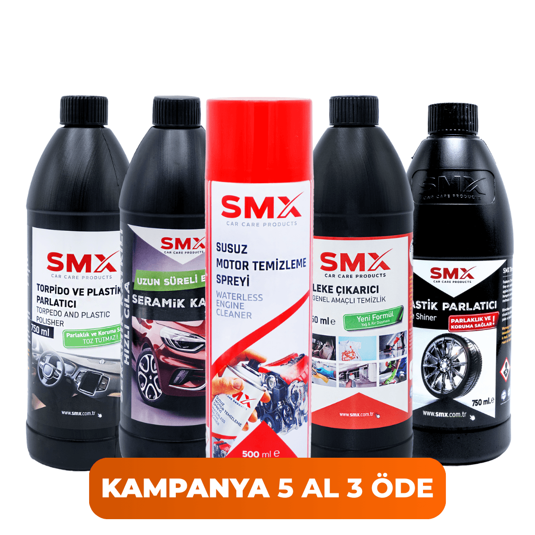 Susuz Motor Temizleme Spreyi 500 Ml + Seramik Katkılı Hızlı ve Pratik Cila750 Ml+ Leke Çıkarıcı /Genel Amaçlı Temizlik Ürünü 750 Ml + Torpido ve Plastik Parlatıcı 750 Ml + Lastik Parlatıcı 750 Ml