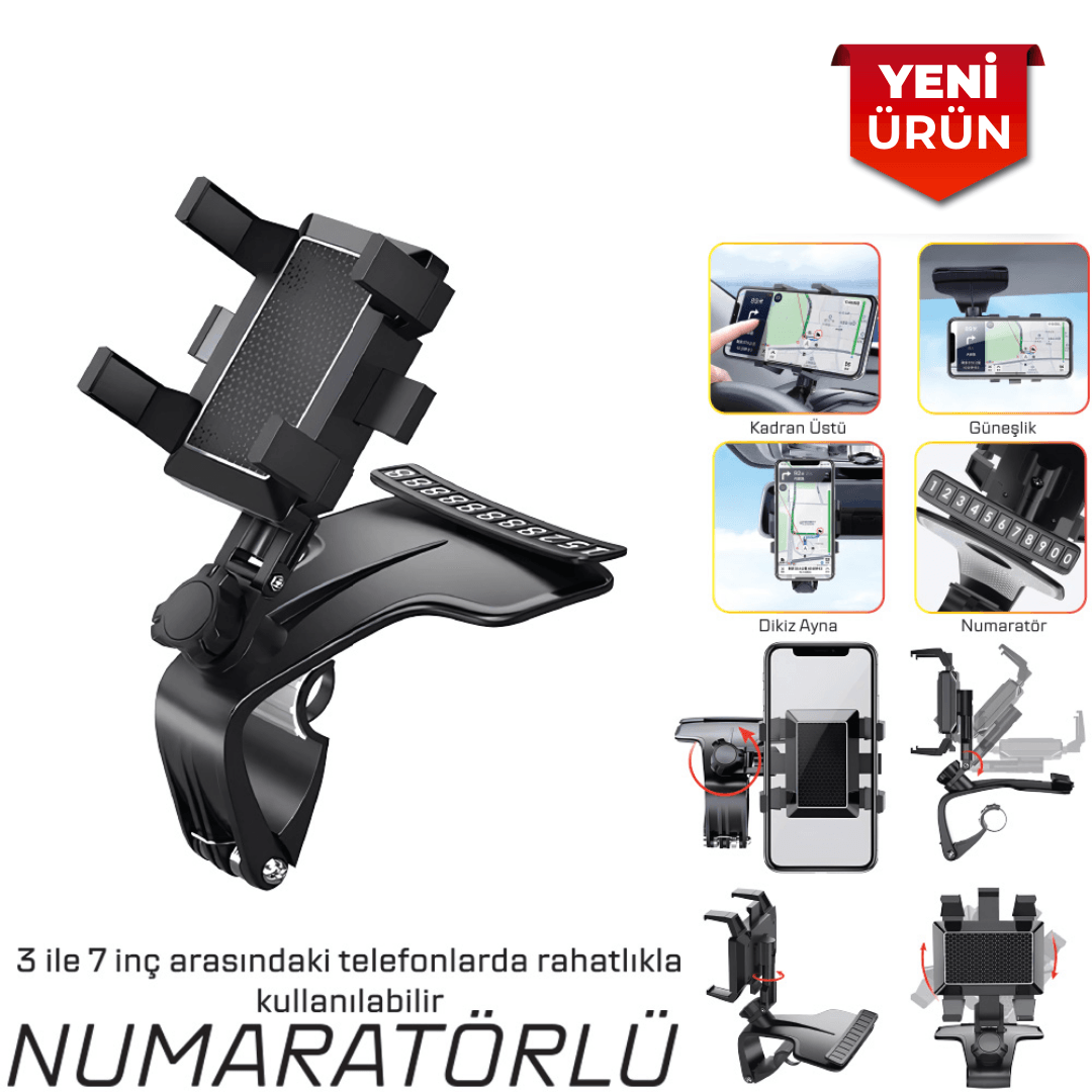 Araç İçi Numaratörlü Kadran Üstü Telefon Tutucu – 360° Dönebilen BR5901972
