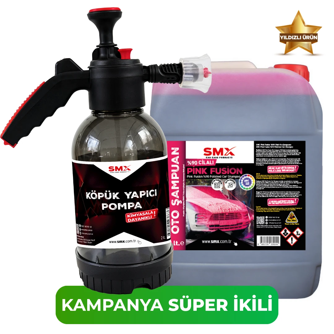  SMX %90 Cilalı Pink Fusion Oto Şampuanı 5 LT ve 2 LİTRE KÖPÜK Yapıcı Kimyasal Dayanımlı Basınçlı Pompa