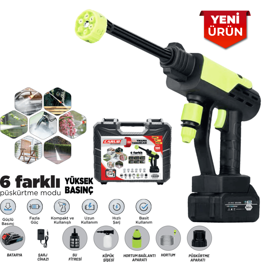 Şarjlı Oto Yıkama Tabancası – 300W, 48V, 30 Bar, Basınçlı Su Tabancası, Kablosuz Şarjlı Rottest BR0922544