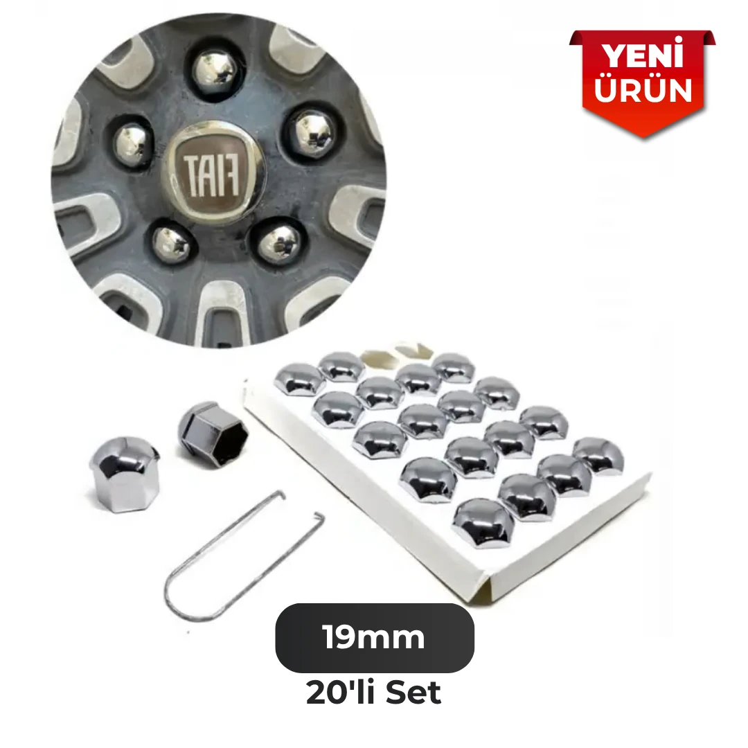 Krom Bijon Kapağı 20'li Set Altıgen Model - Dekoratif Jant Aksesuarı