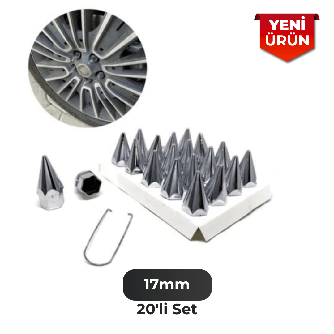 Krom Bijon Kapağı 20'li Set Sivri Model - Dekoratif Jant Aksesuarı