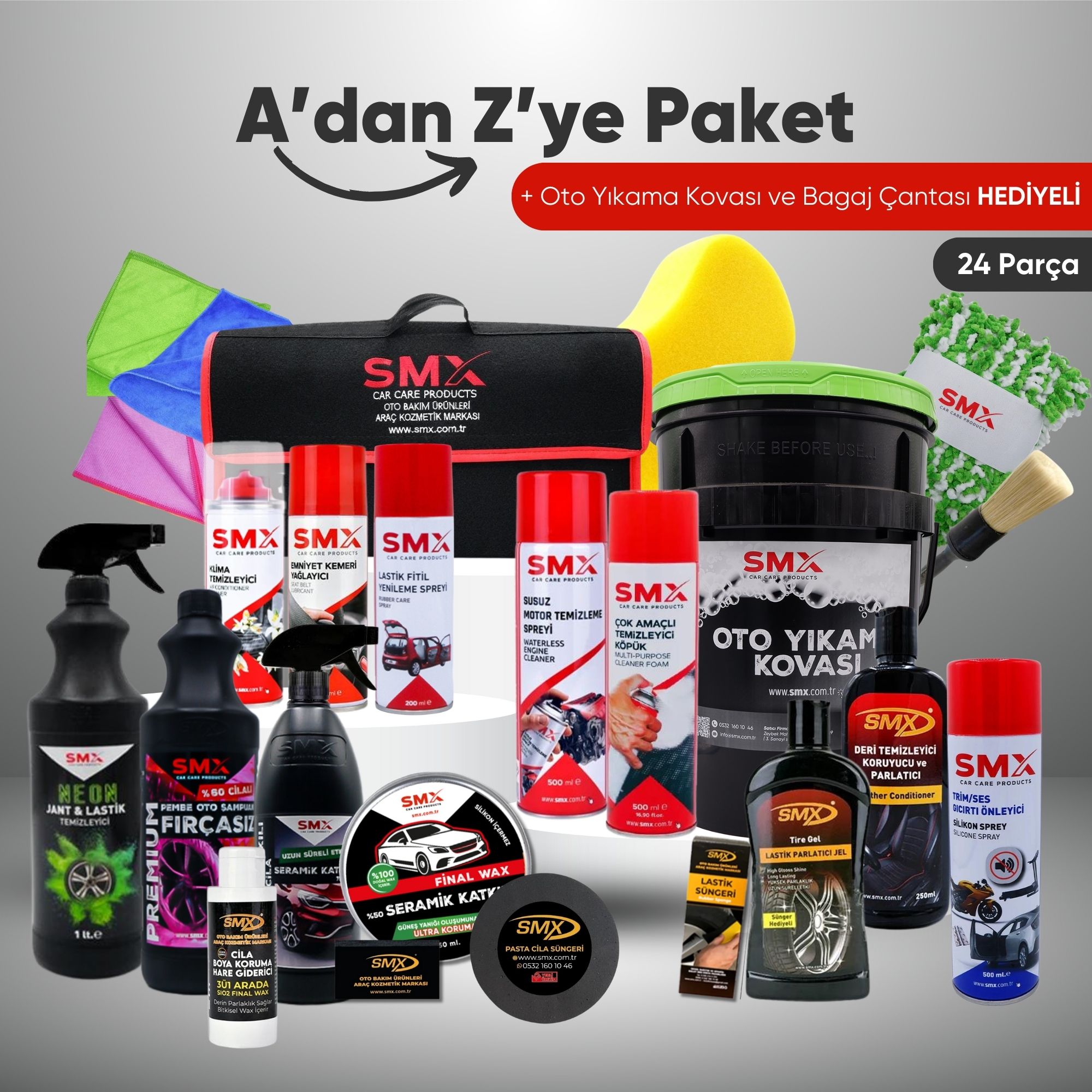 🌟 Premium 🌟 A'dan Z'ye PAKET+24 Adet Ürün+Oto Yıkama Kovası + Bagaj Çantası Hediye (Sepette Net %10 İndirim🎯)