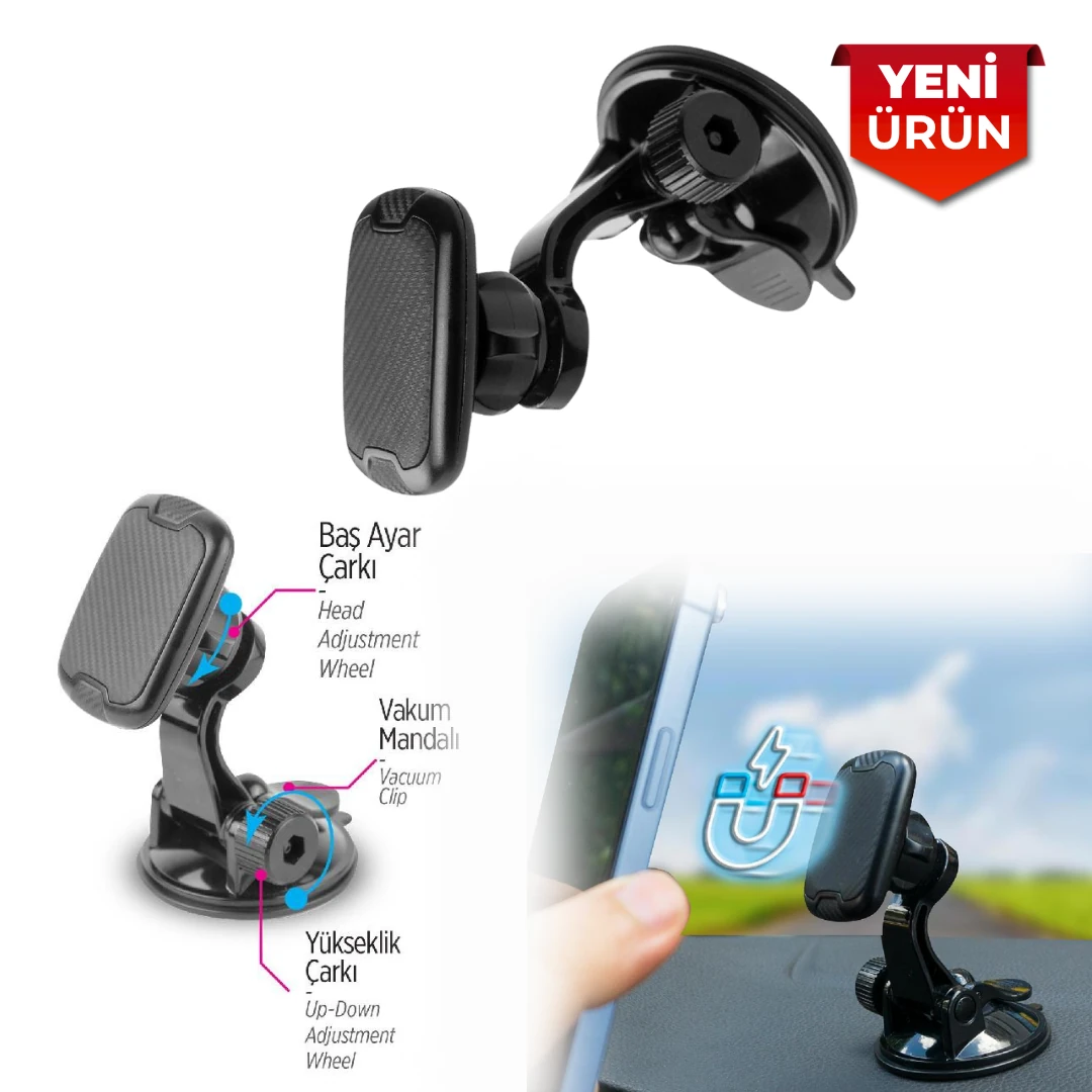 Vantuzlu Manyetik Araç Telefon Tutucu – Güçlü Mıknatıslı Stand 44849