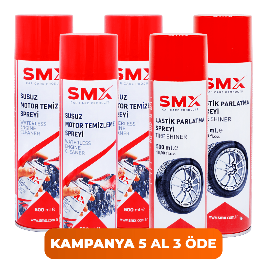 Susuz Motor Temizleme Spreyi 500 ml 3 Adet + Lastik parlatma Spreyi 500 Ml 2 Adet 🎁 5 Adet Al, 3 Öde!