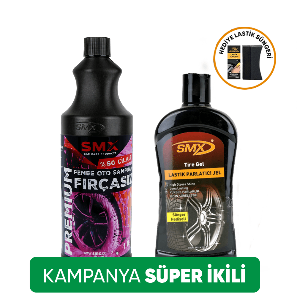 Pembe %60 Cilalı Fırçasız Oto Şampuanı 1Lt.+ Jel Lastik Parlatıcı 500 Ml + Sünger Hediye