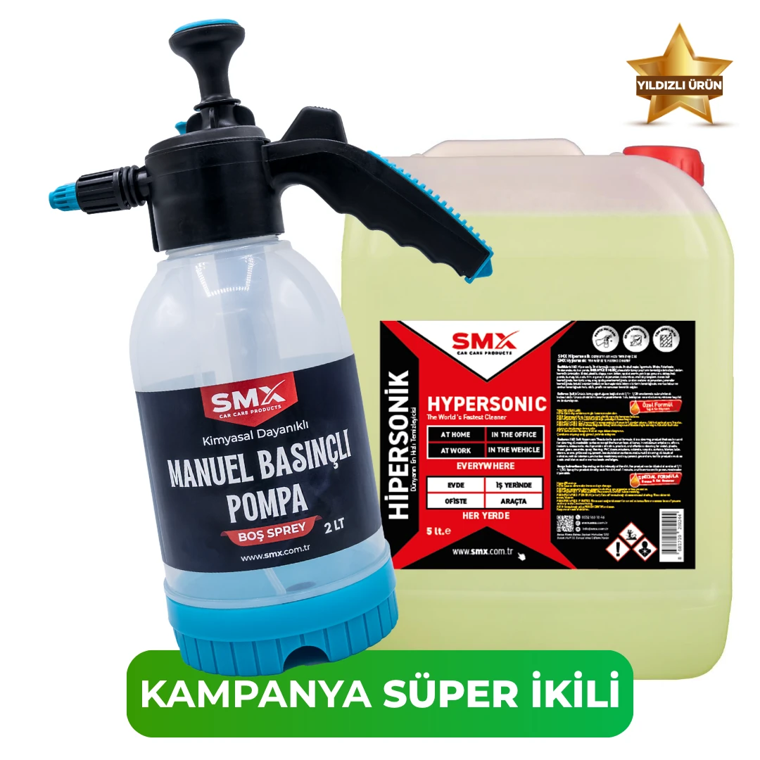 HİPERSONİK - Dünyanın En Hızlı Temizleyicisi 5 LT ve Manuel Basınçlı Kimyasal Likit Püskürtme Pompası 2 Lt.