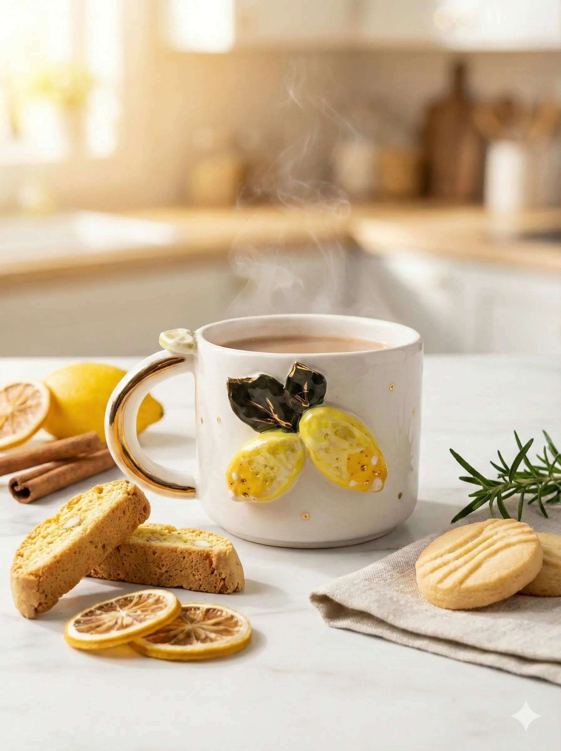 Özel Tasarım El Yapımı Seramik Bardak Limon Temalı