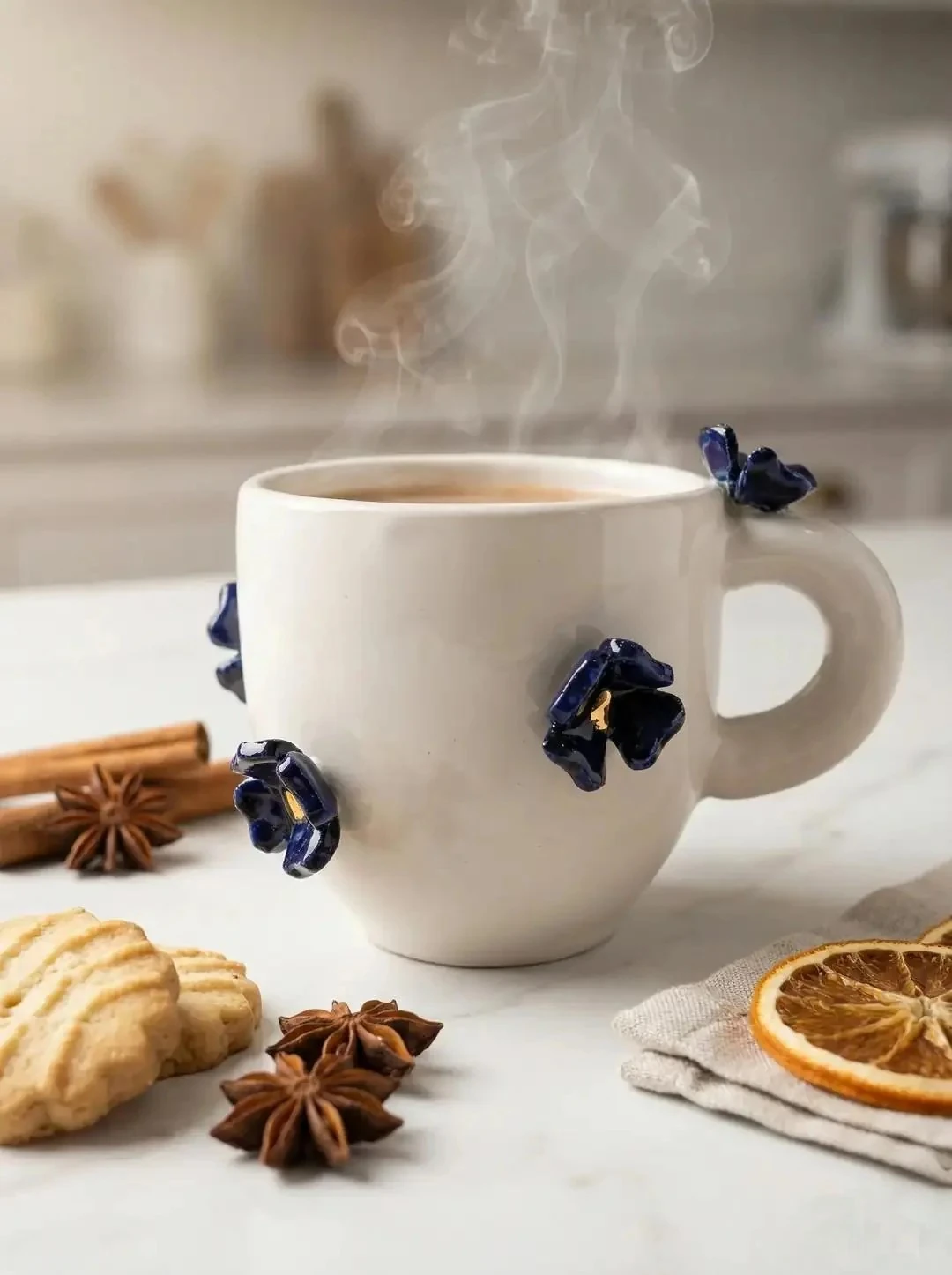 Özel Tasarım El Yapımı Seramik Bardak Çiçek Temalı