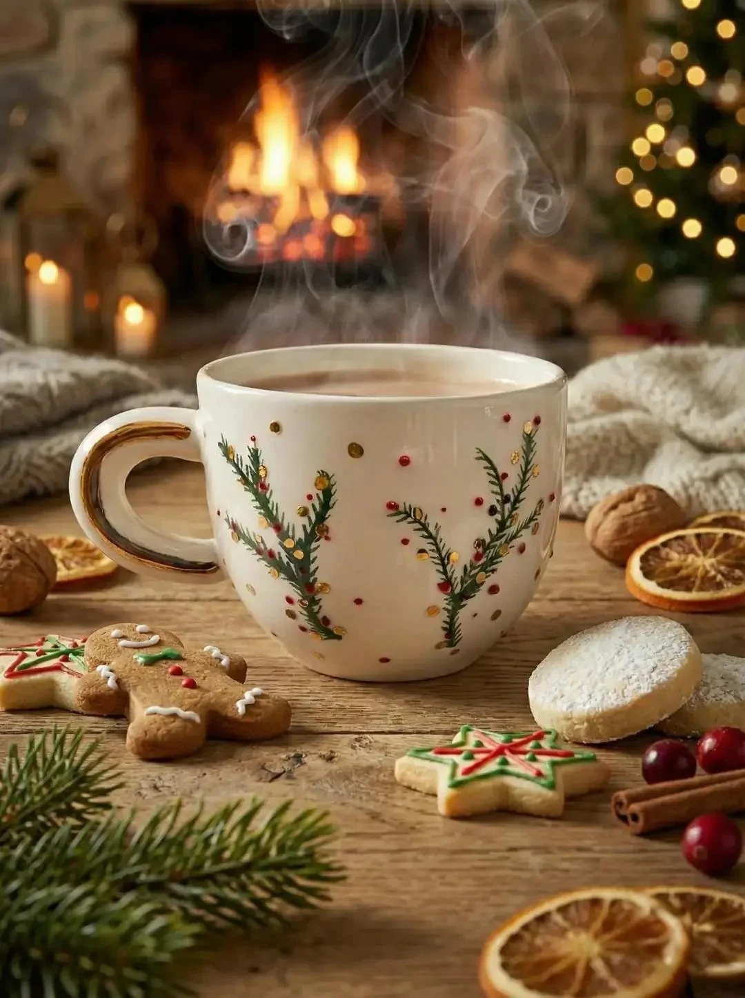 Özel Tasarım El Yapımı Seramik Bardak Yılbaşı Temalı