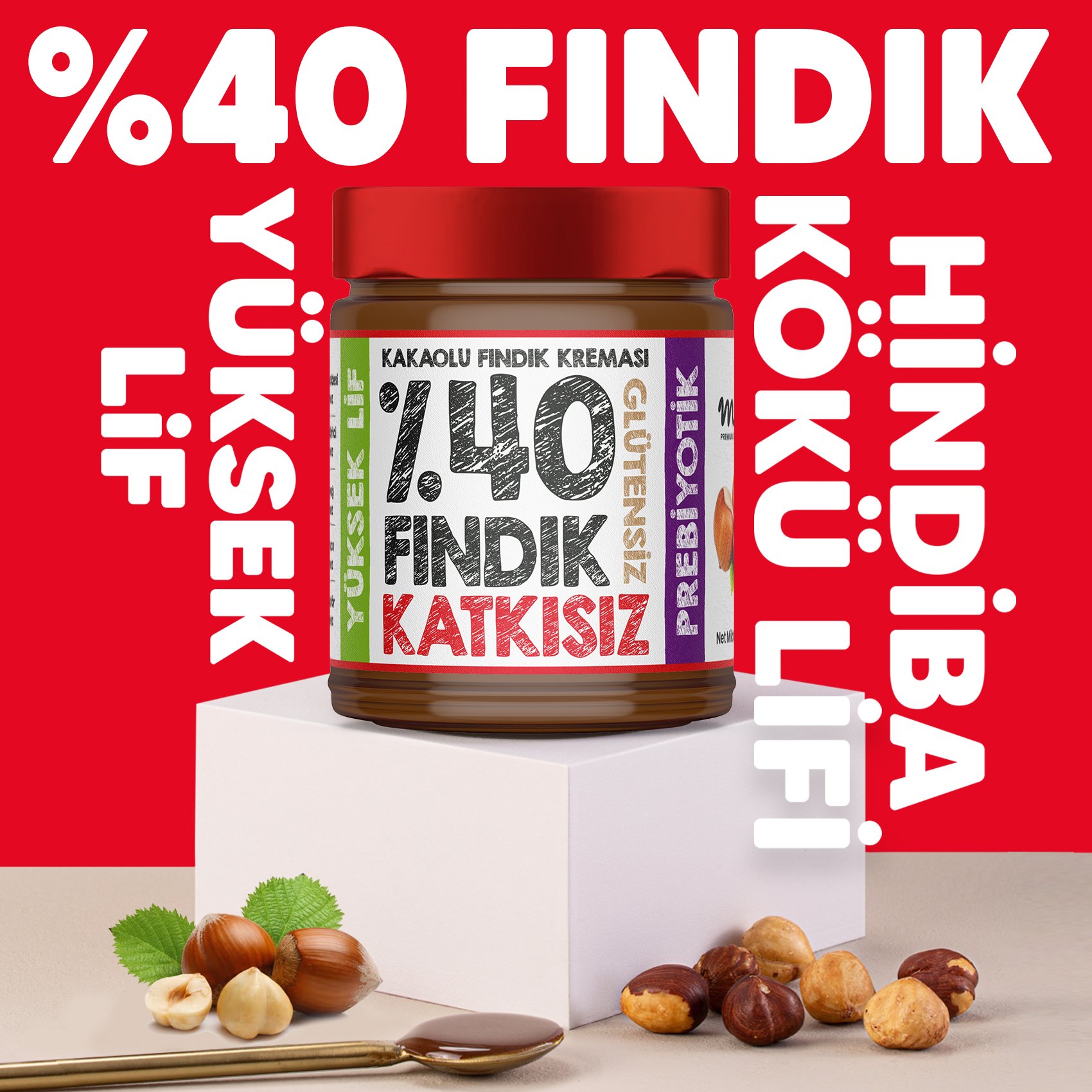 %40 Kakaolu Fındık Kreması Glütensiz , Yüksek Lif 330g 