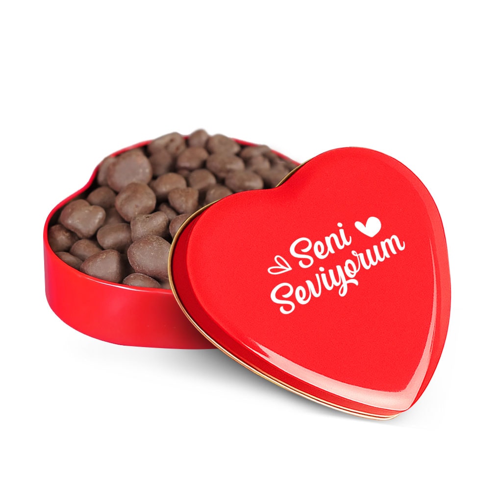 Baskılı Kalpli Metal Kutuda Karışık Çikolata 500 g
