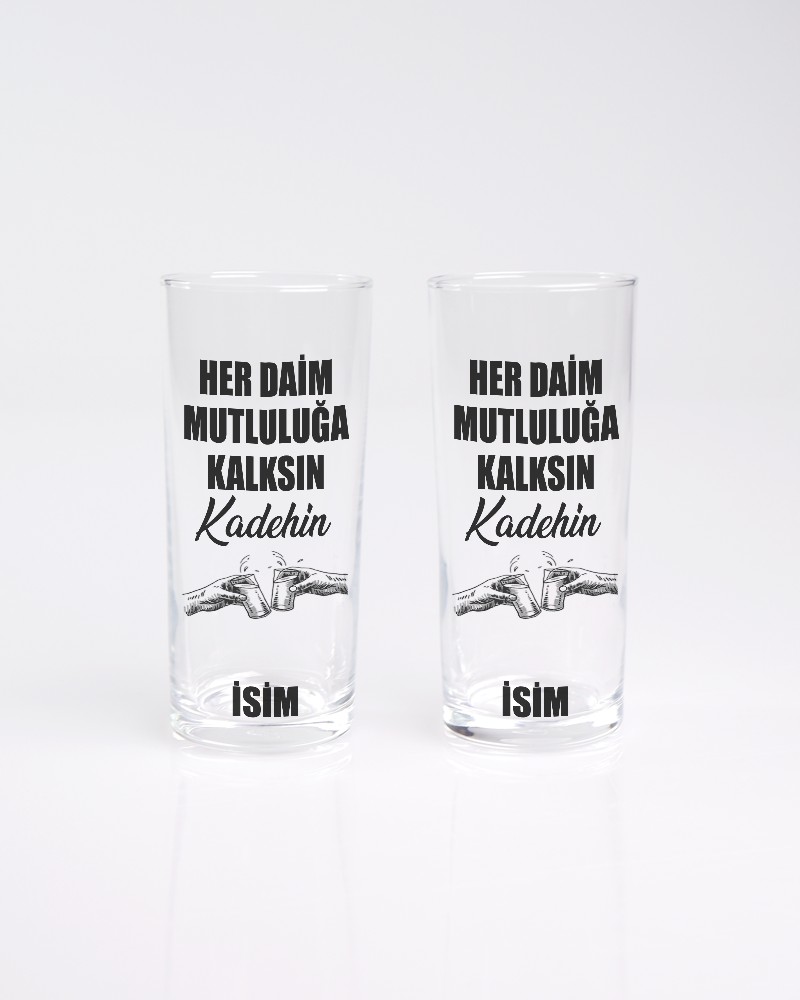 Her Daim Mutluluğa Yazılı Rakı Kadehi - 2'li Rakı Kadehi