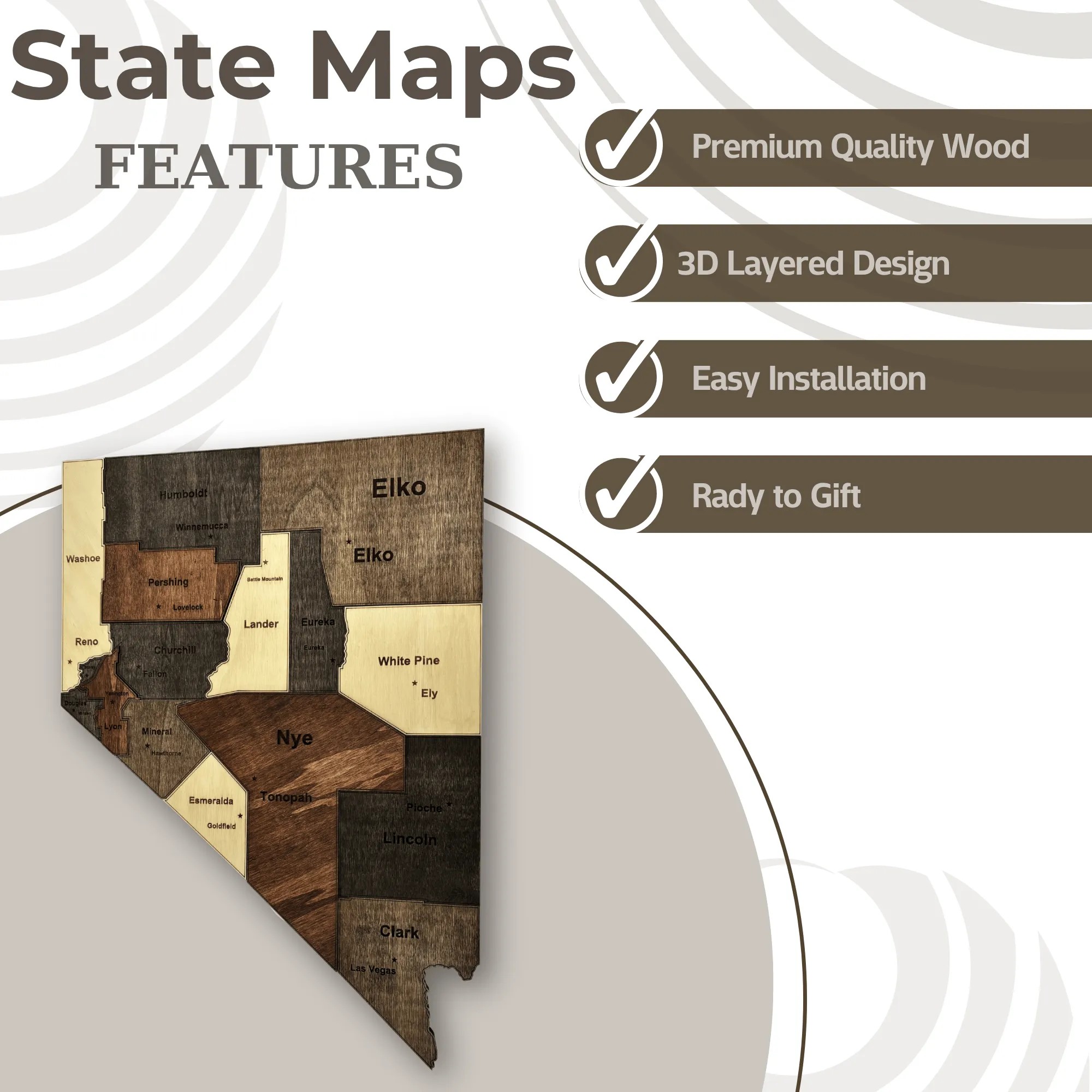 Wooden Nevada State Map