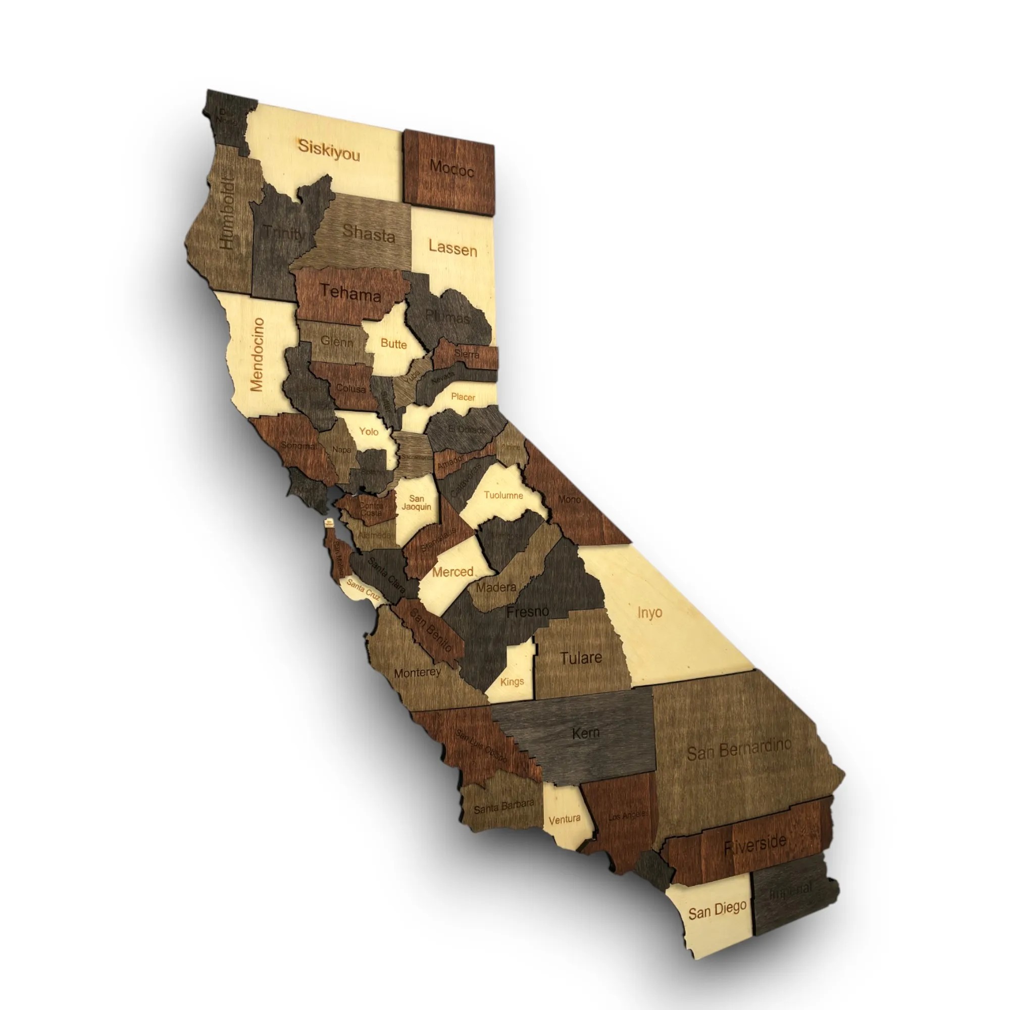 Wooden California State Map - Mocha (Brown)