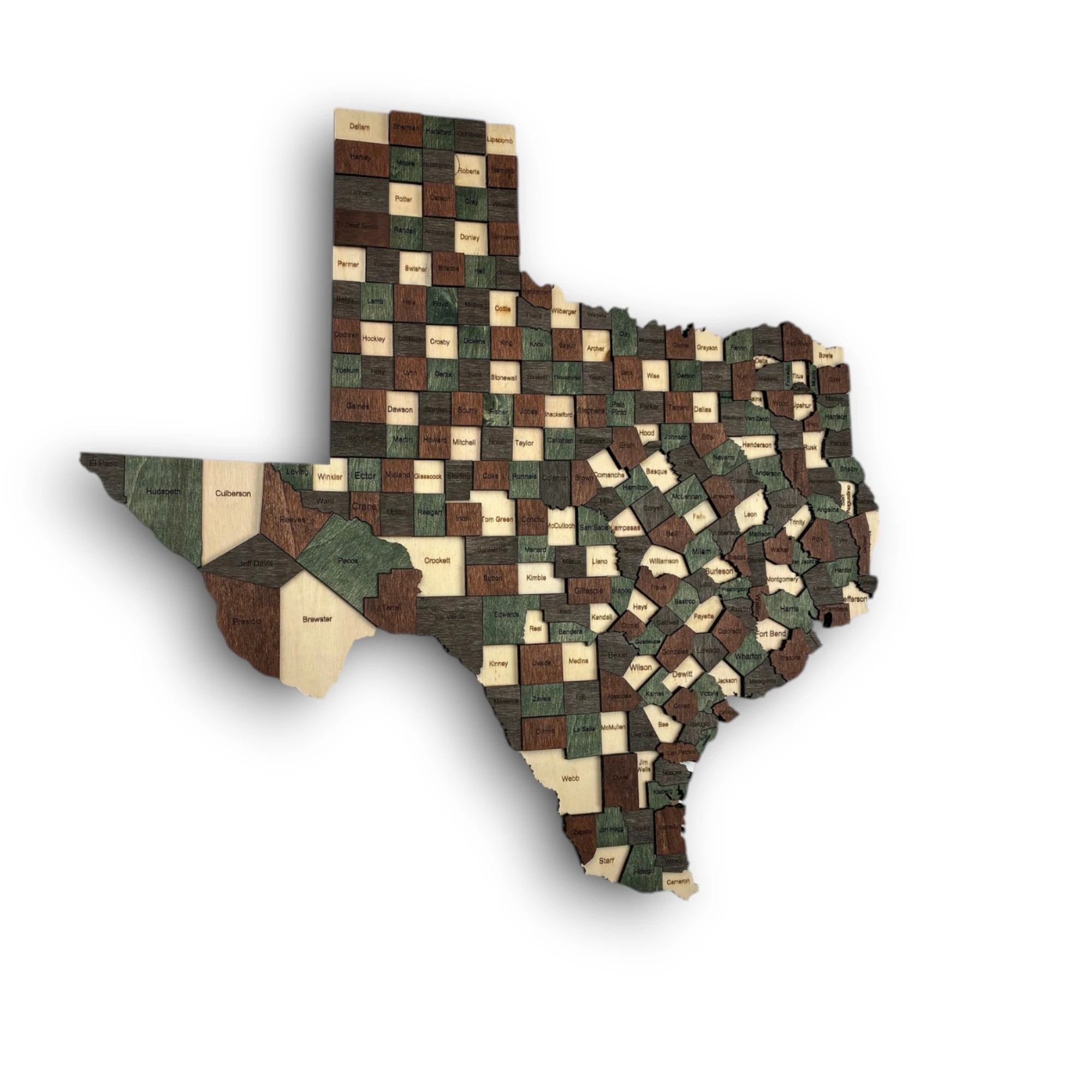 Wooden Texas State Map - Emerald (Green)