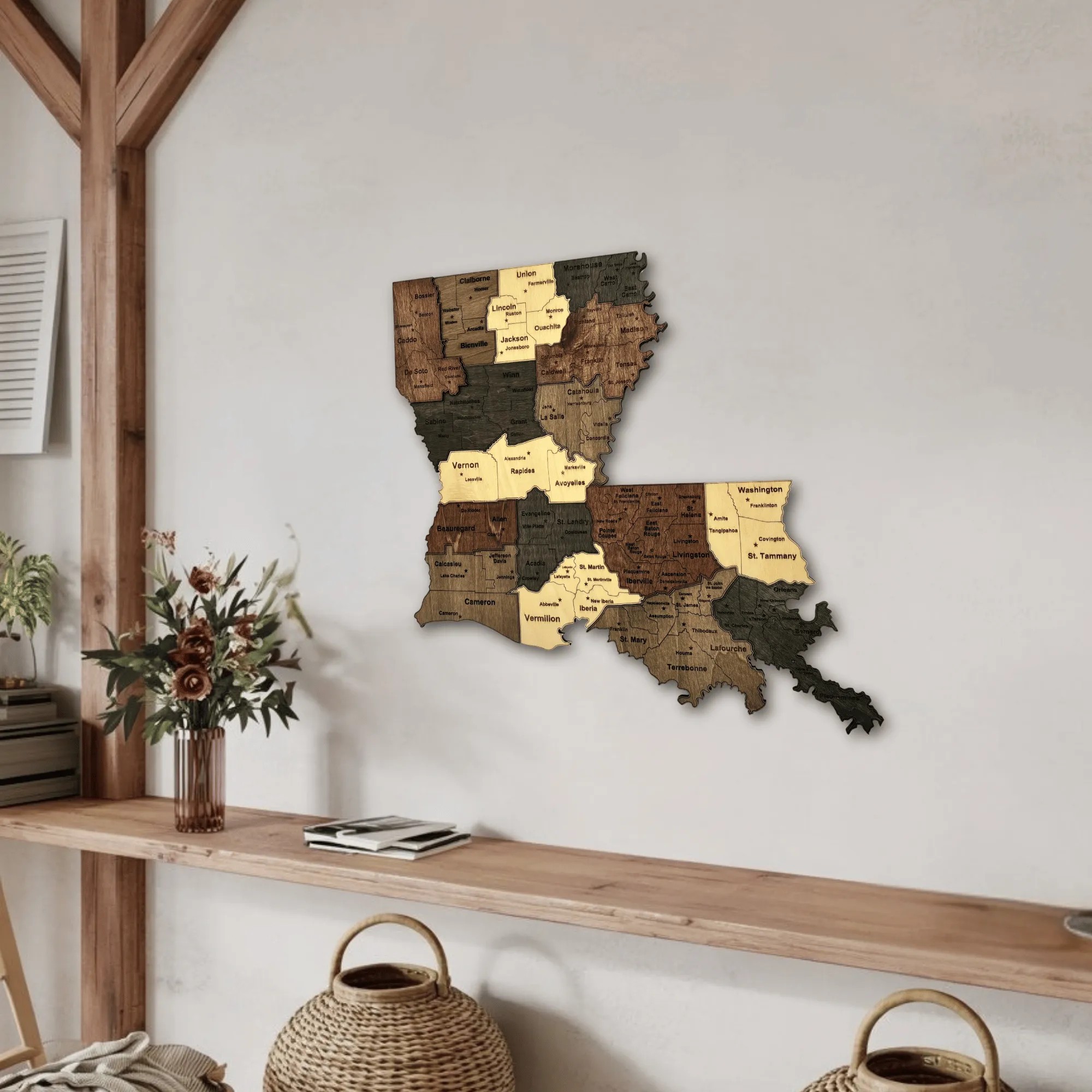 Wooden Louisiana State Map