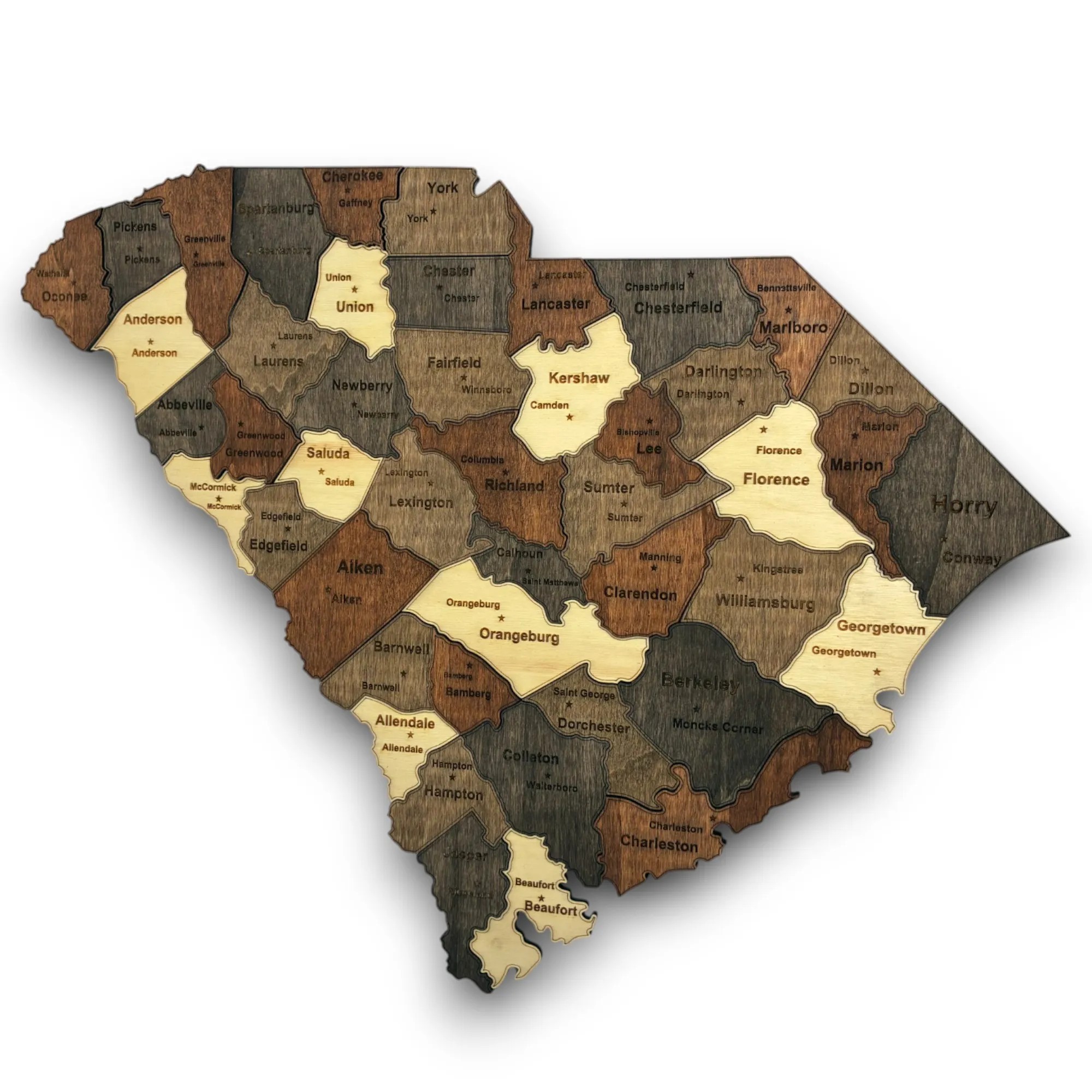Wooden South Carolina State Map - Mocha (Brown)