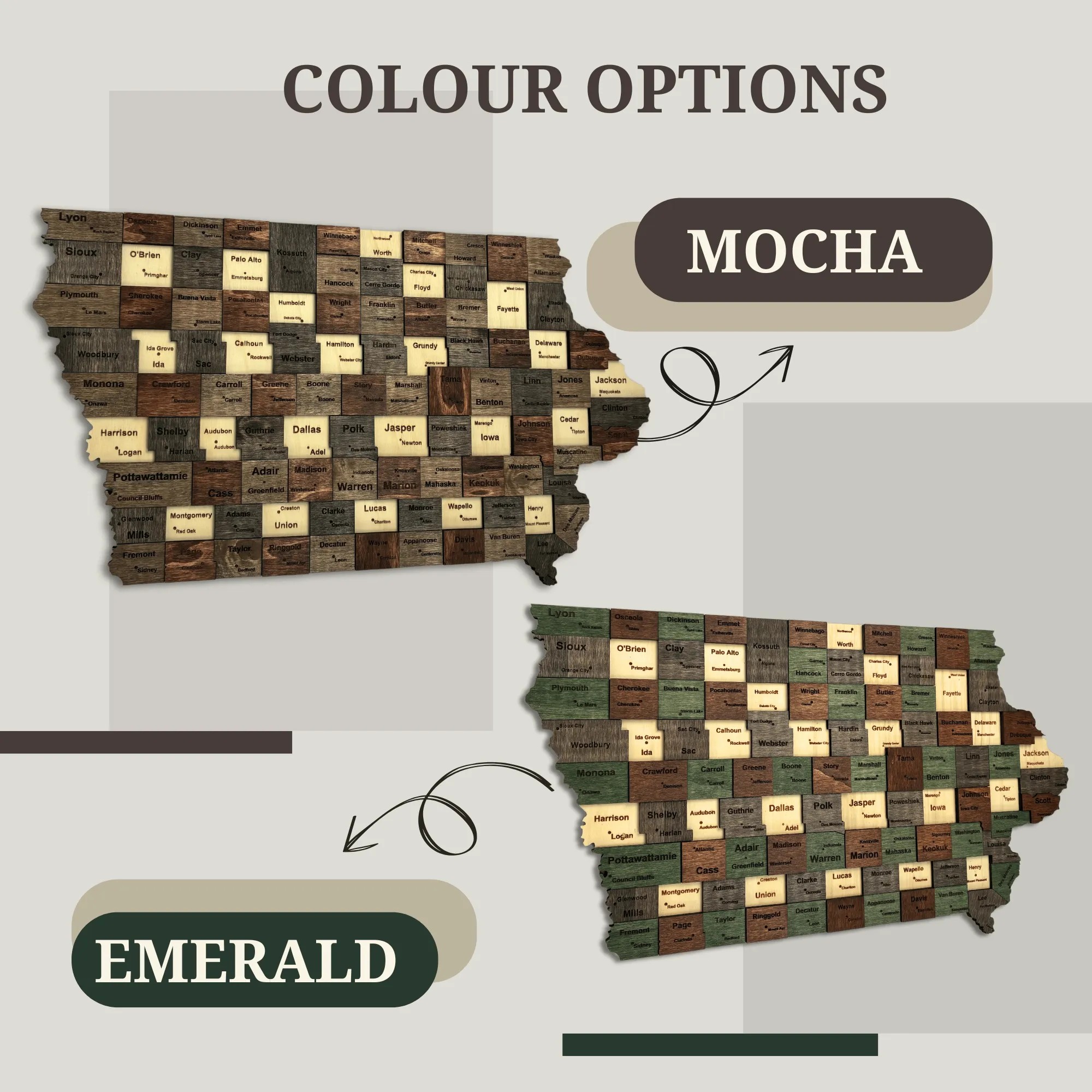 Wooden Iowa State Map
